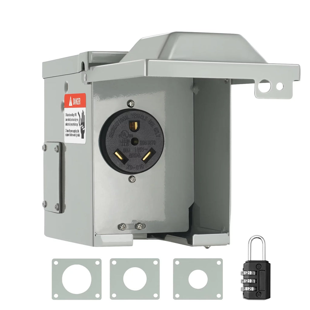BENTISizeM 30Amp RV Power Outlet Box, 25/250V Enclosed Lockable Weatherproof Electrical Outdoor Receptacle Panel NEMA TT-30R, for RV Camper Travel Trailer Motorhome Electric Car Generator