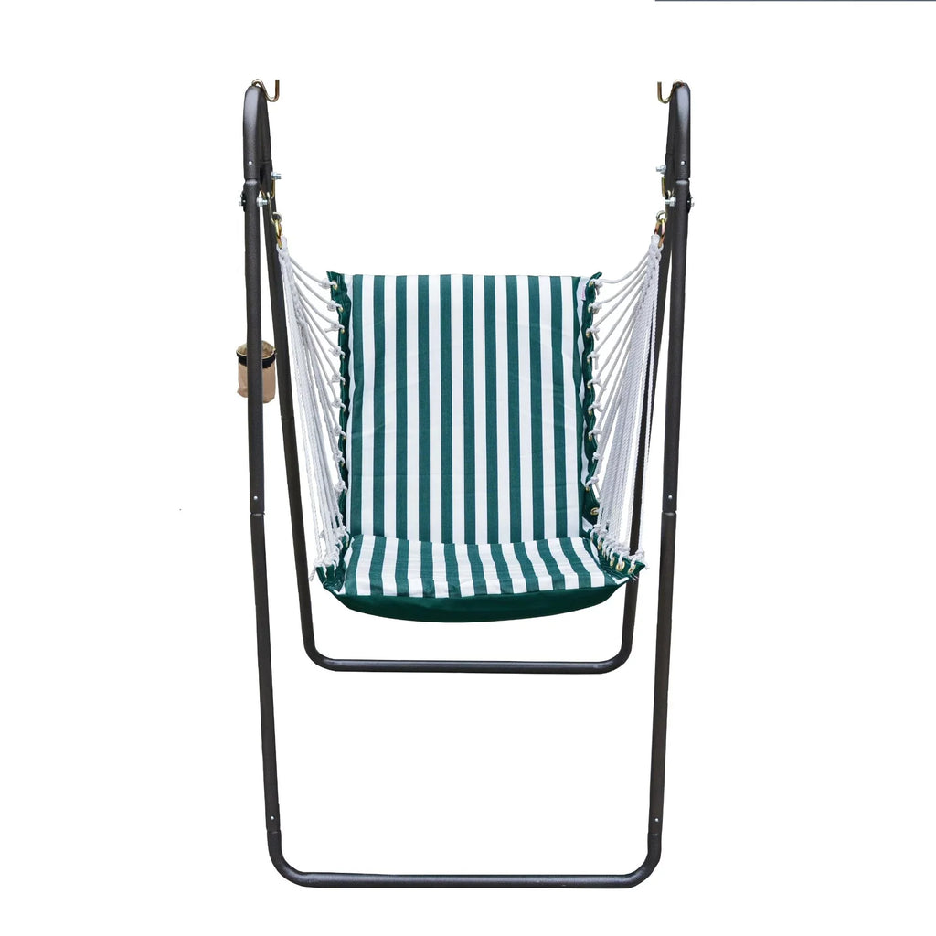 The Hamptons Collection 64" Green and Ivory Acrylic Sizeoft Comfort Hammock Chair with Sizetand