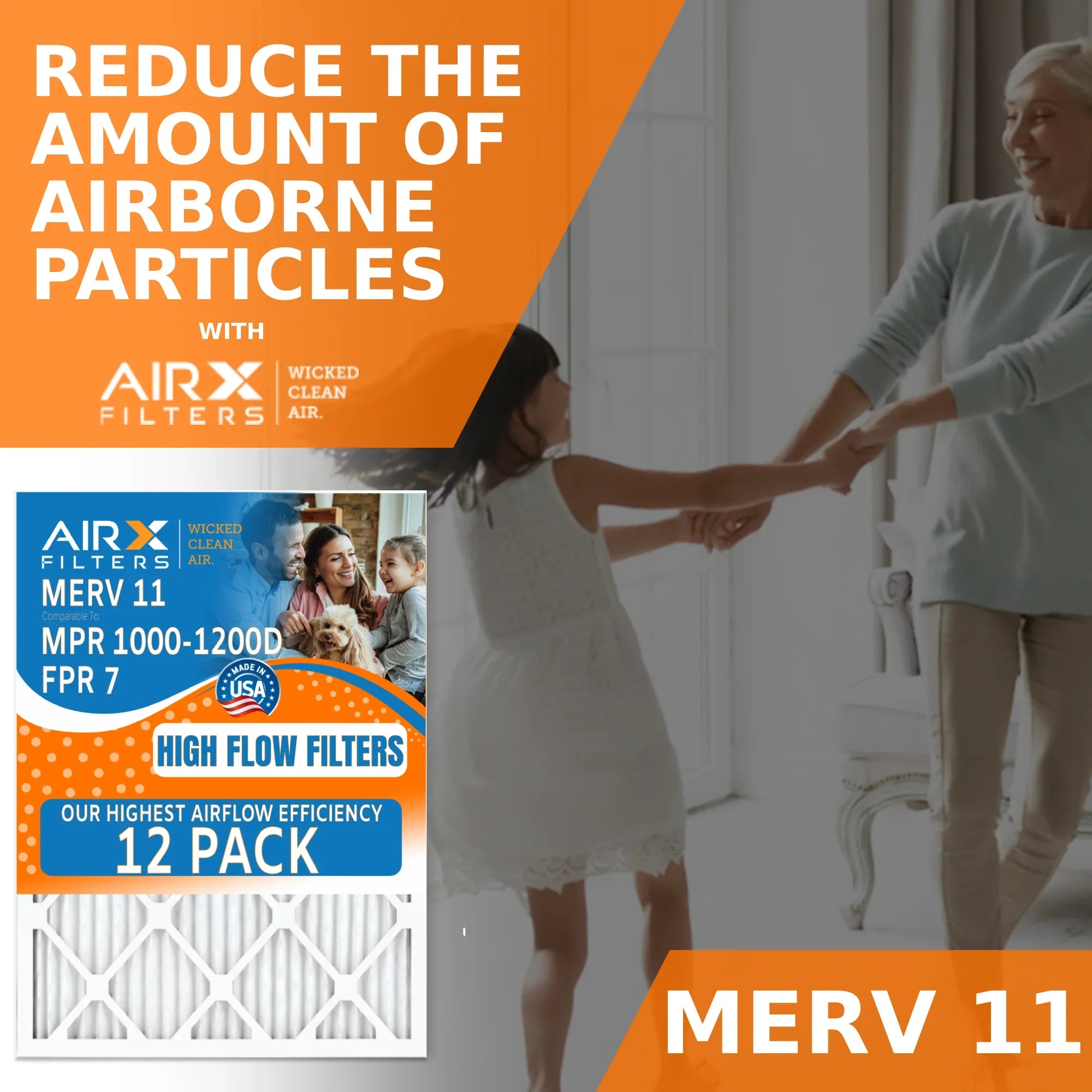 14x24x1 Air Filter MERV 11 Rating, 12 Pack of Furnace Filters Comparable to MPR 1000, MPR 1200, FPR 7, High Efficiency 12 Pack of Furnace Filters Made in USizeA by AIRX FILTERSize WICKED CLEAN AIR.