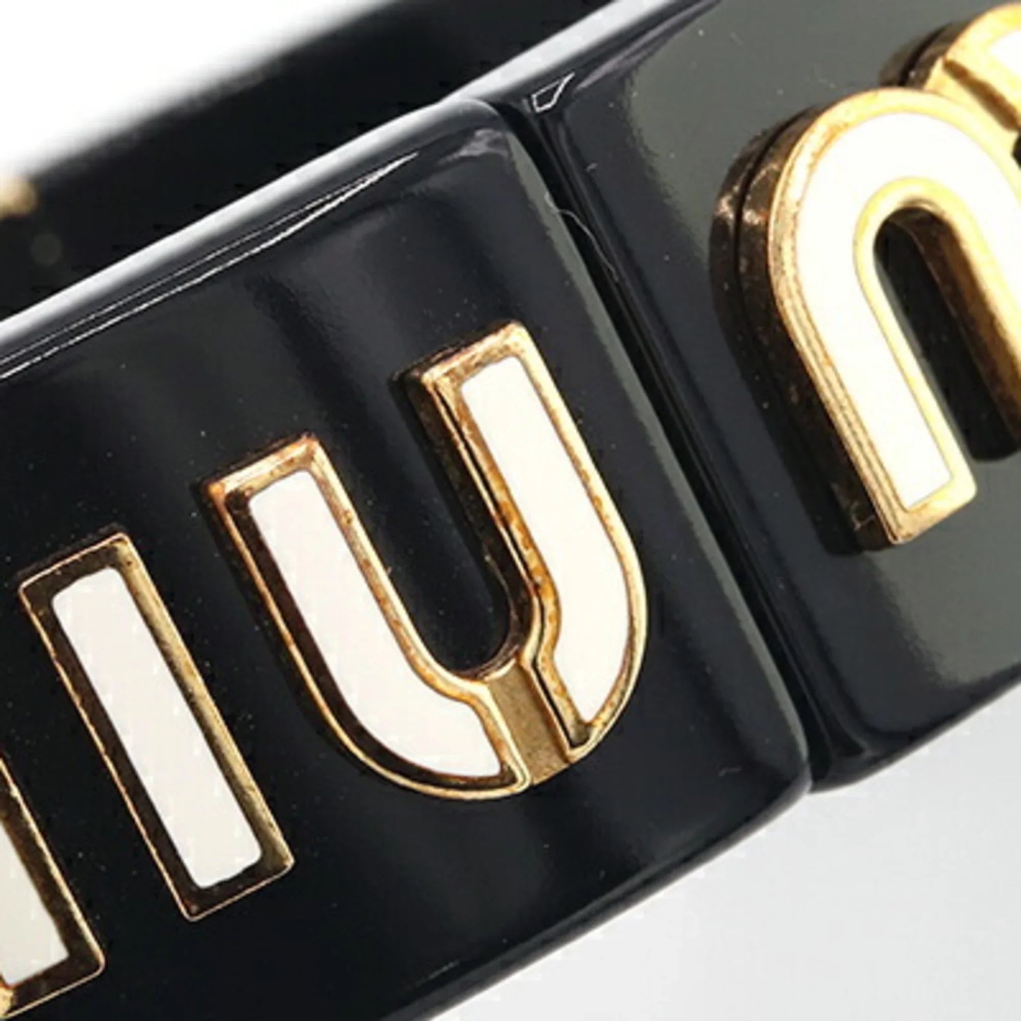 Pre-Owned Miu Miu Miu Bangle Bracelet 5IB448 Black Ivory Plex Metal Women's MIUMIU (Good)