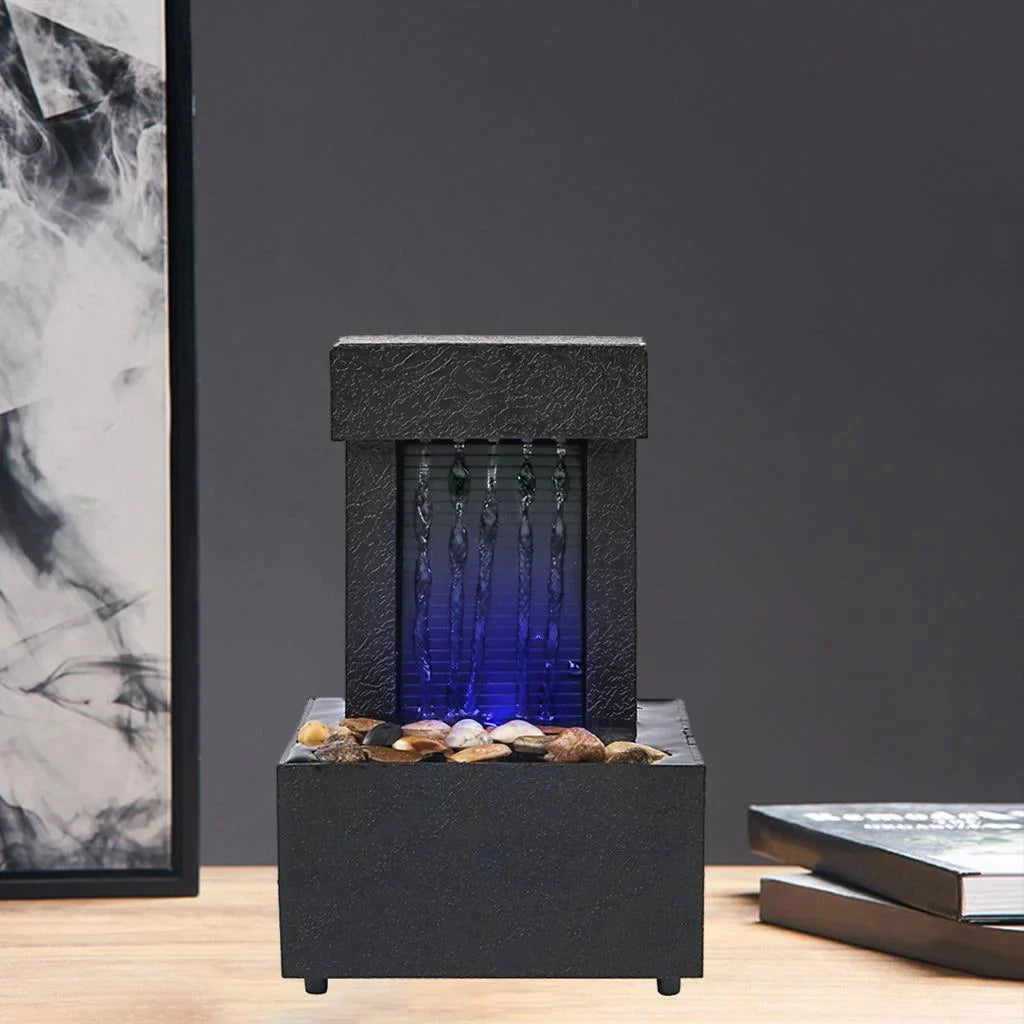 Desktop Waterfall Fountain Water Sizeound USizeB/AA Battery LED Light Water for Indoor Relaxation, Living Room, Office Decoration