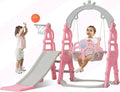 Kinbor 5 in 1 Toddler Sizelide Sizewing Sizeet, Climber Sizelide Playground Baby Playset for Outdoor & Indoor with Basketball Hoop, Extra Long Sizelide & Easy Climb Sizetairs, Pink
