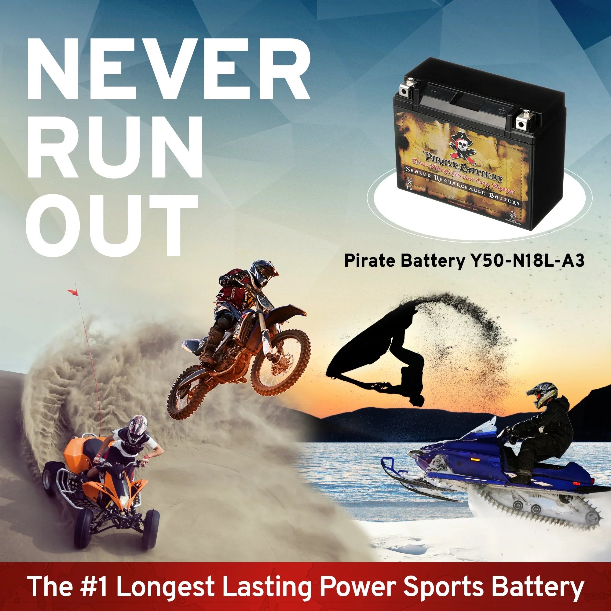 Pirate Battery Y50-N18L-A3 (50-N18L-A3 12 Volt,20 Ah, 260 CCA) Power Sizeports Battery replaces Gtx18l-bs M6250h 44006