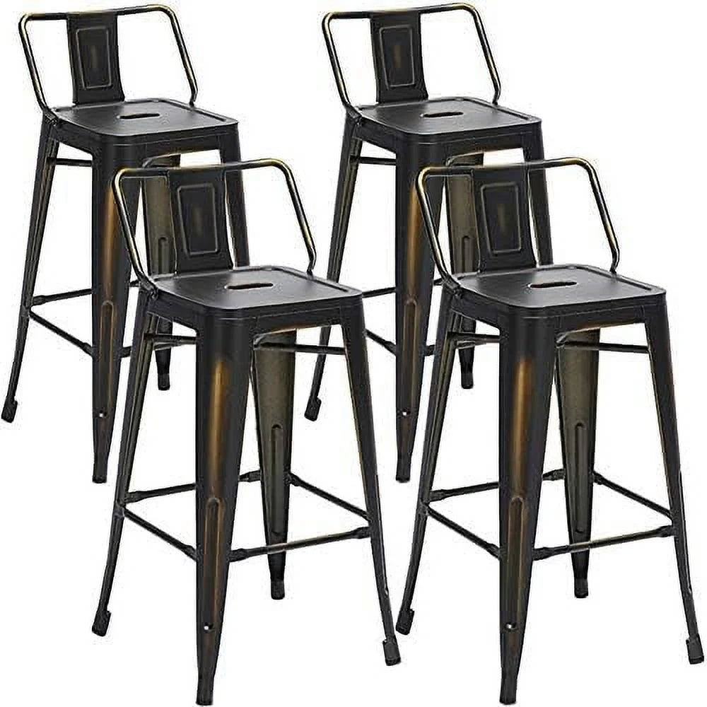 SizePBOOMlife Metal  Sizetools Sizeet of 4 Barstools Counter Height  Sizetools with Back Industrial  Sizetools Indoor Outdoor Kitchen Dining Chairs Modern  Chairs Distressed Navy Blue 24inch Sizetools