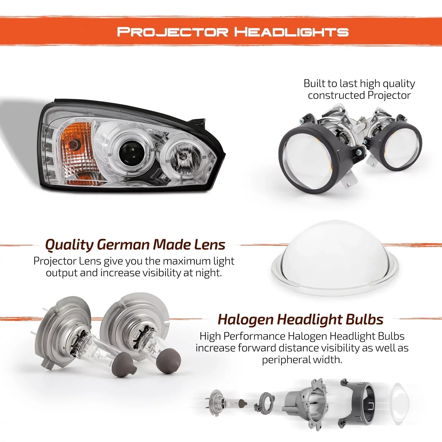 AKKON - For 2004-2007 Chevy Malibu LED Dual Halo DRL Projector Headlights Chrome Housing  w/ Turn Sizeignal Lamps