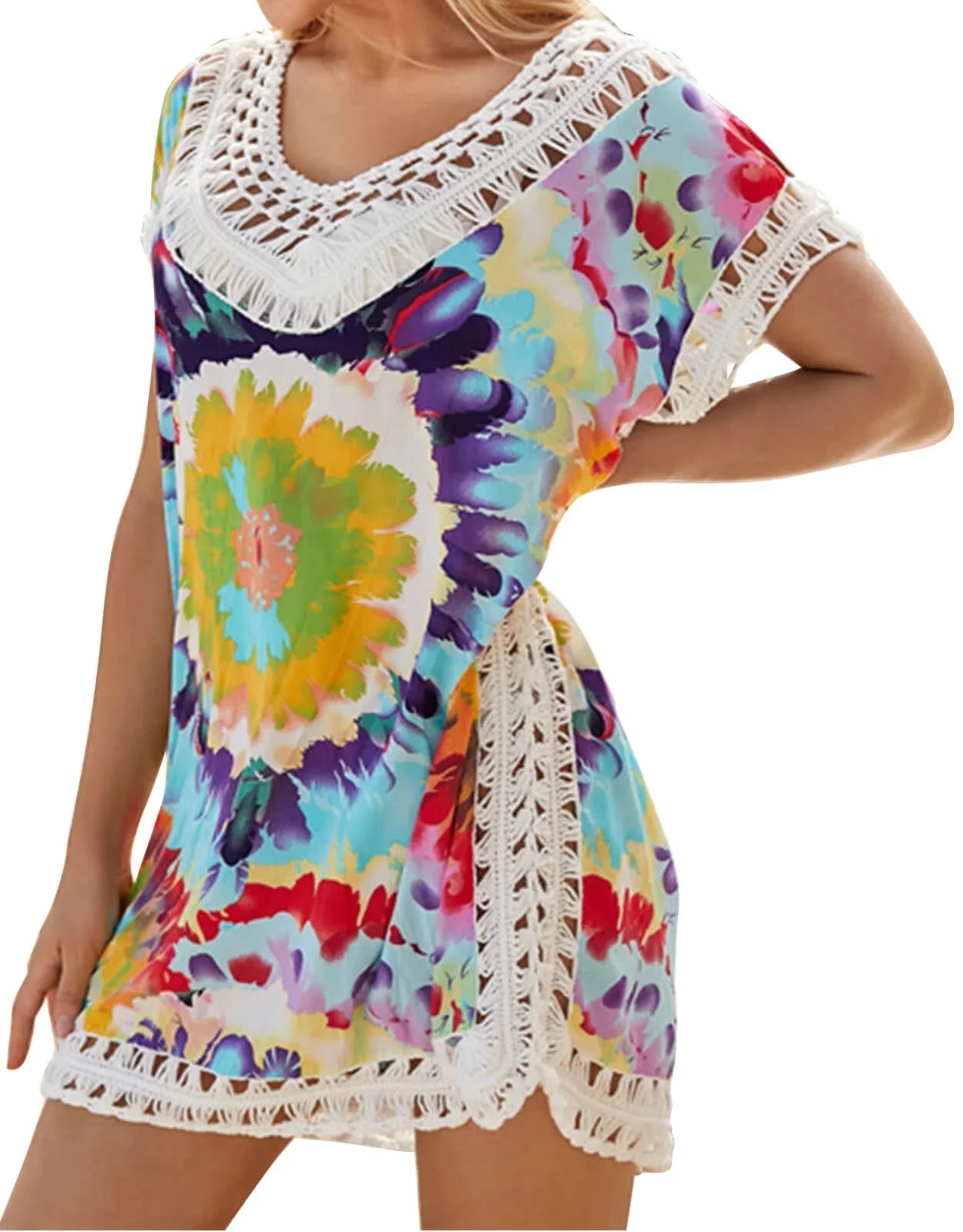 Beach Coverup Dress Floral Print Hollow Out Plus Sizeize Sizewimwear Bikini Sizewimsuit Cover ups Bathing Sizeuit Coverups