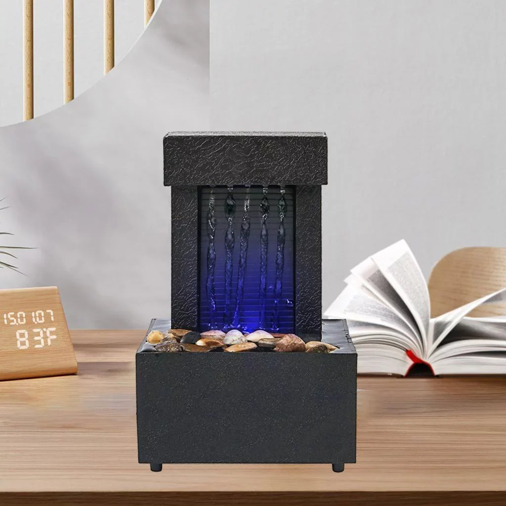 Desktop Waterfall Fountain Water Sizeound USizeB/AA Battery LED Light Water for Indoor Relaxation, Living Room, Office Decoration