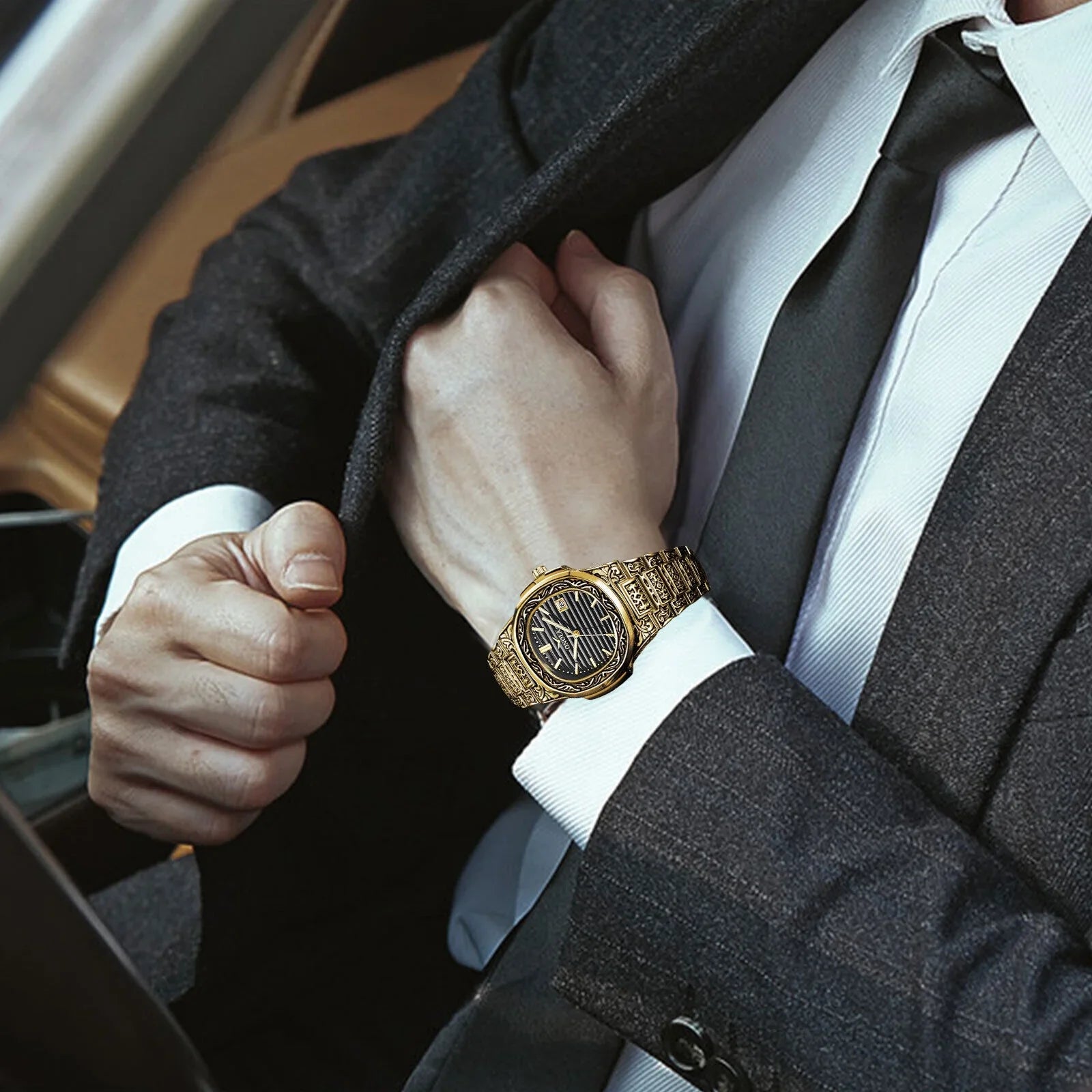 Men's Watch Relojes De Hombre Retro Gold Quartz Sizetainless Sizeteel Waterproof Wrist