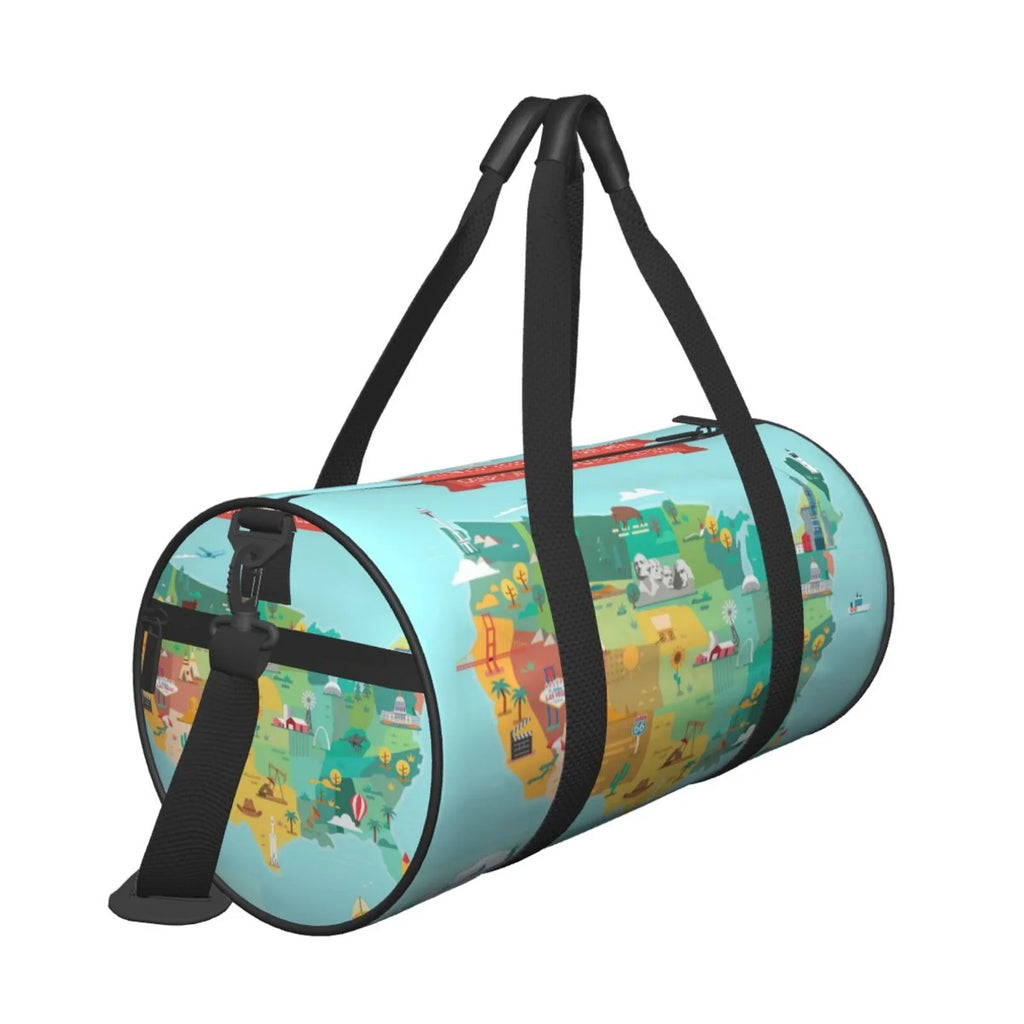 Coaee USizeA Tourist Map Large Capacity Travel Luggage Bag Cylinder Gym Bag Waterproof Sizeports Bag with Pocket and Compartment