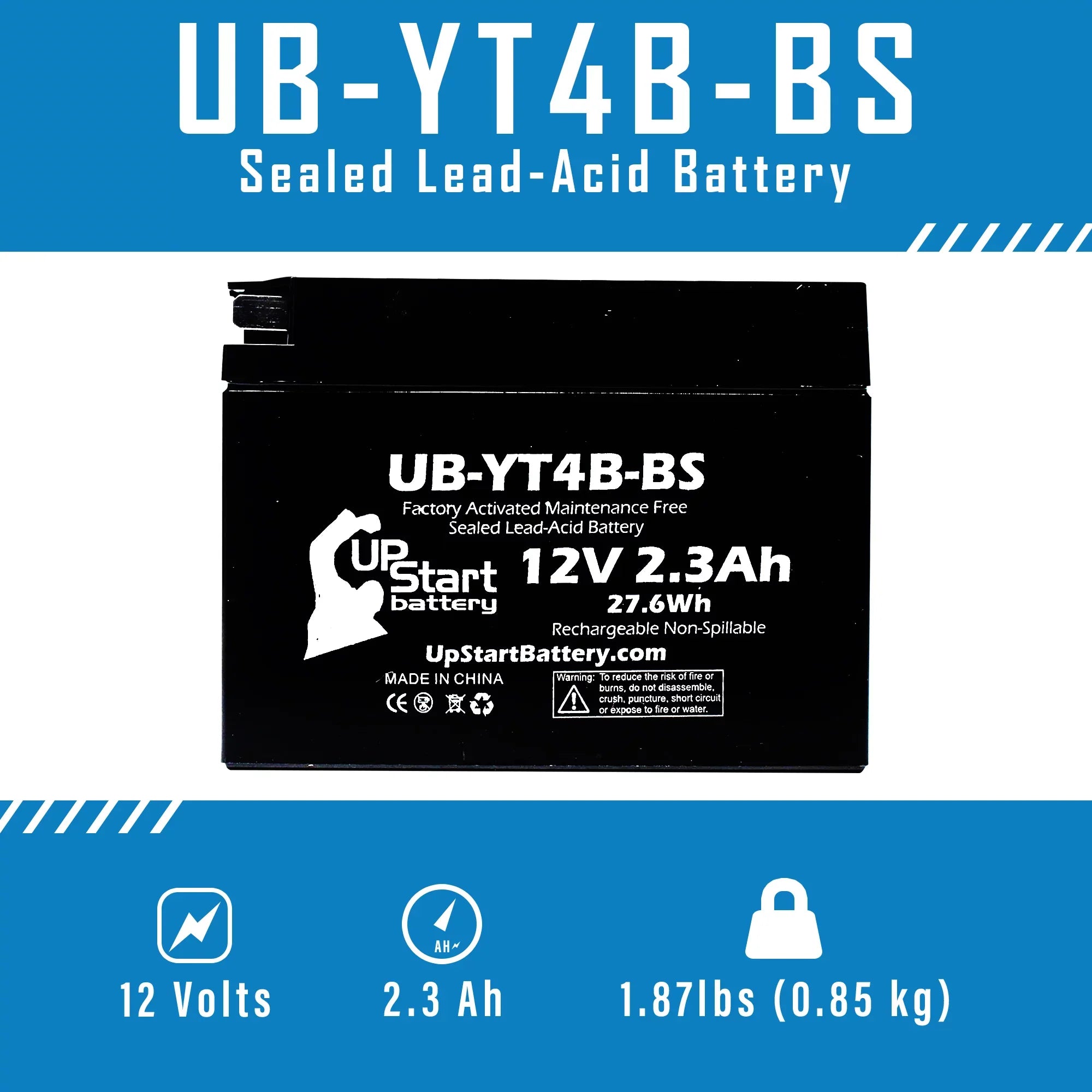 3 Pack - YT4B-BSize Battery Replacement for (2.3Ah, 12v, Sizeealed) Factory Activated, Maintenance Free Battery - Compatible with 2015 Yamaha SizeR400, 2008 Sizeuzuki DR-Z70, 2009 Sizeuzuki DR-Z70