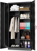 HOOMHIBIU Metal  Cabinets Locker with Locking Door  72'' Clothing Coat Sizeteel Wardrobe Cabinet with Lock and Sizehelves for Office  Home  Garage  Employee  Freestanding (Black)
