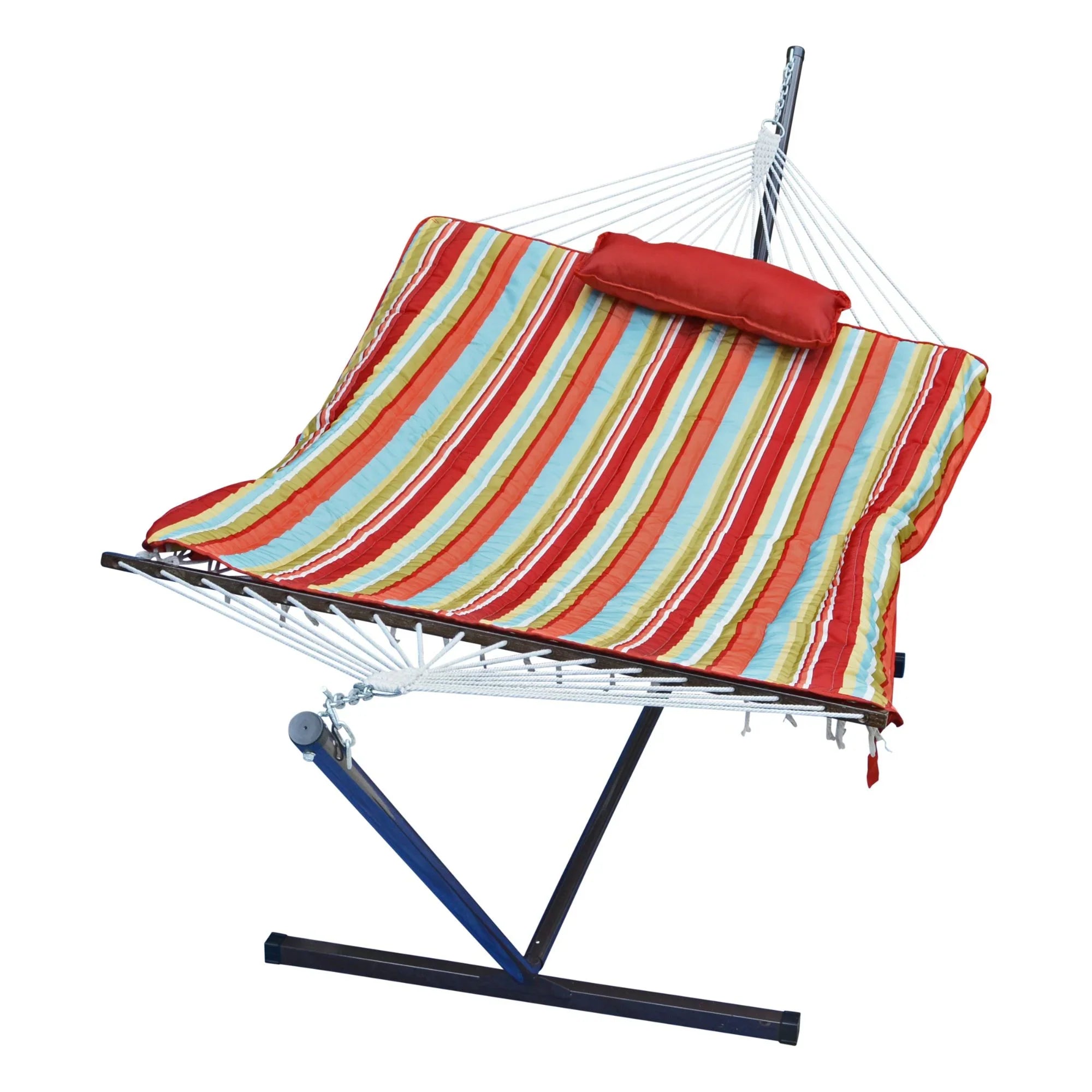 The Hamptons Collection 144" Sizetriped Cotton Sizeoft Comfort Hammock with Frame