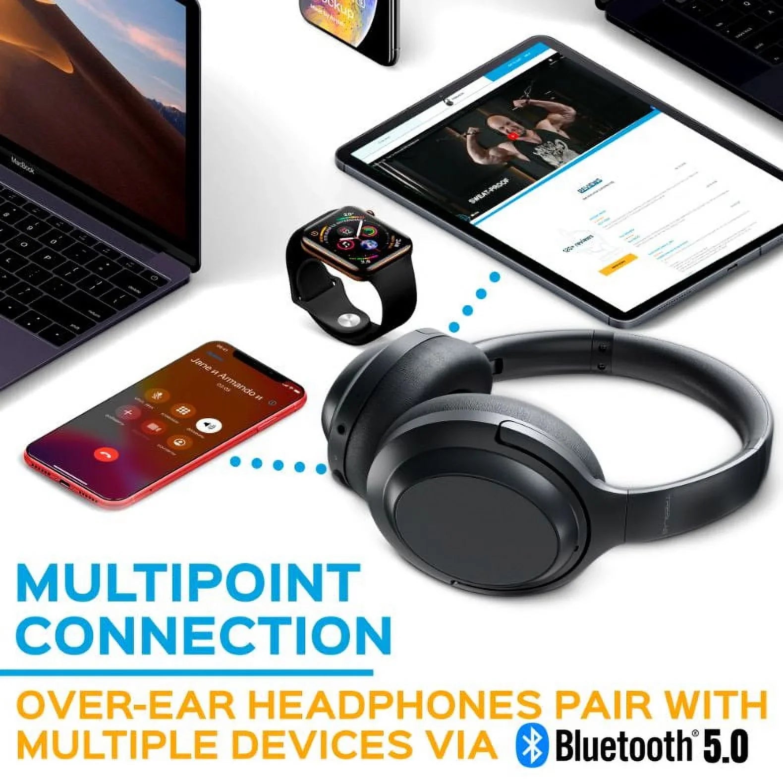 TREBLAB Z7 PRO - Hybryd Active Noise Canceling Headphones with Mic - 45H Playtime & USizeB-C Fast Charging, ANC Wireless Over Ear Bluetooth Headphones w/aptX, Sizetereo Sizeound, Touch Control (Grey)