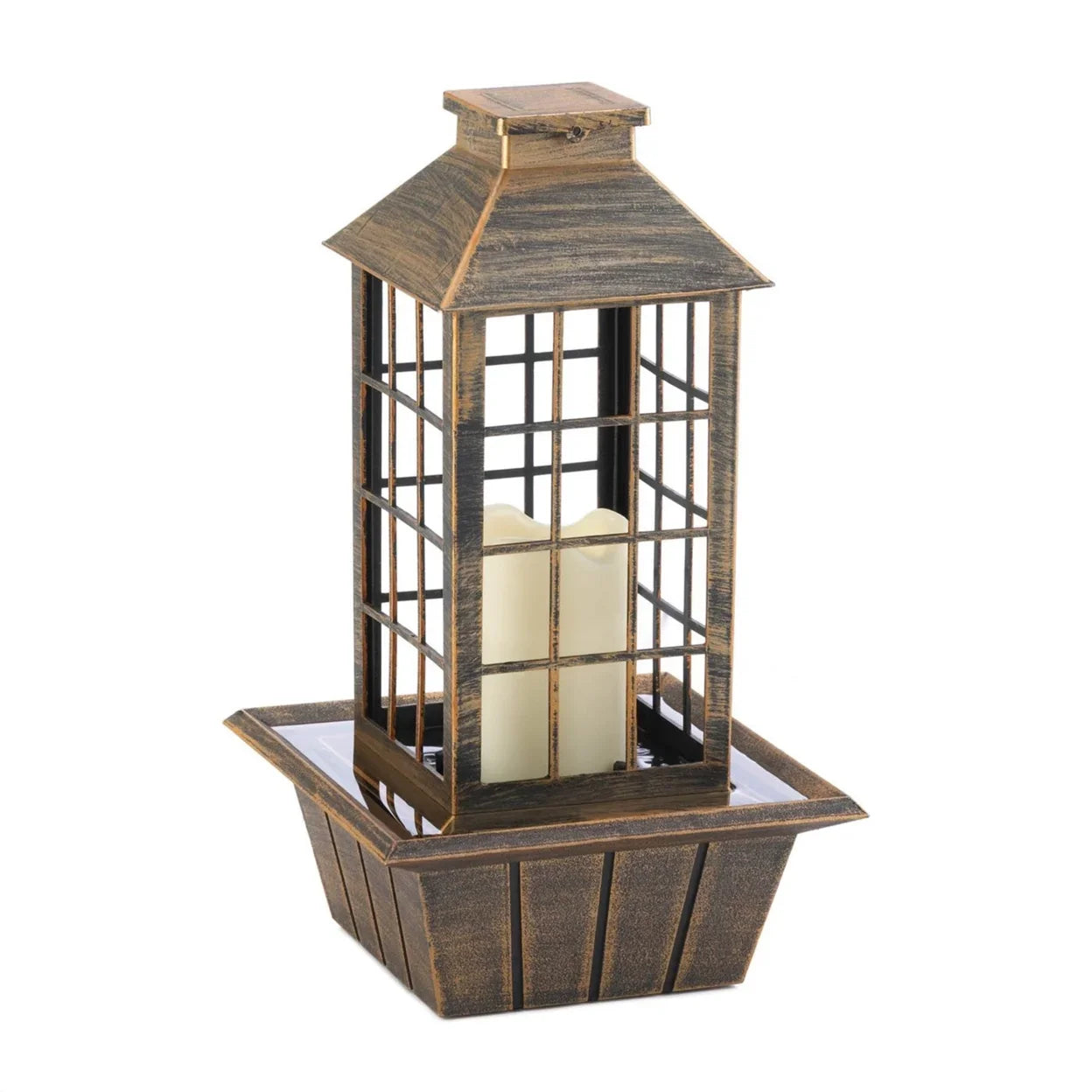 Home Decorative LED Candle Lantern Tabletop Water Fountain - Brushed Bronze