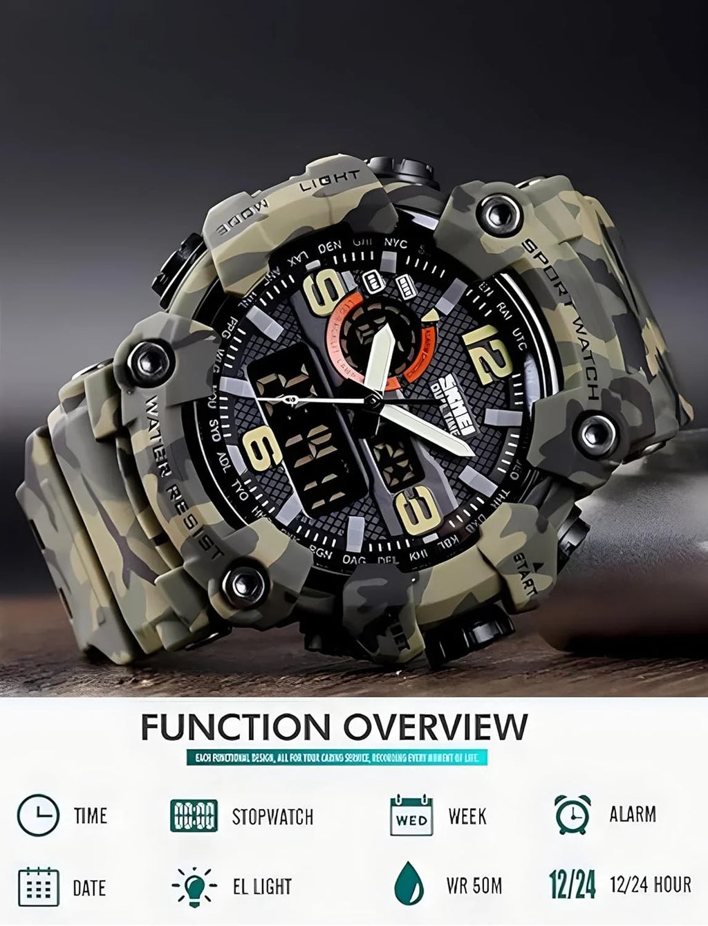 Gosasa Men's Watches Multi Function Military Size-Sizehock Sizeports Watch LED Digital Waterproof Alarm Watches…