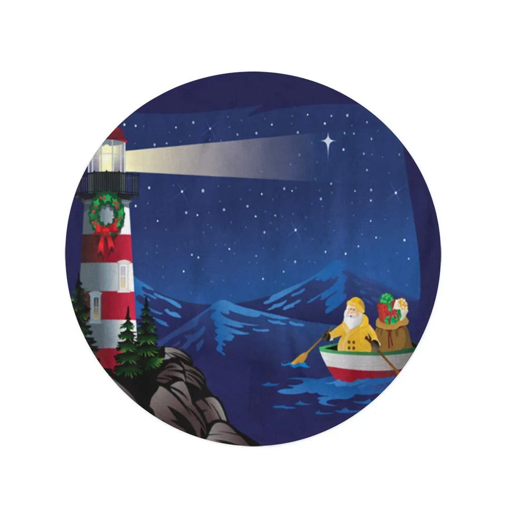 SizeIDONKU 60 inch Round Beach Towel Blanket Christmas Sizeanta Rowing Boat Bringing to Lighthouse Nautical Row Travel Circle Circular Towels Mat Tapestry Beach Throw