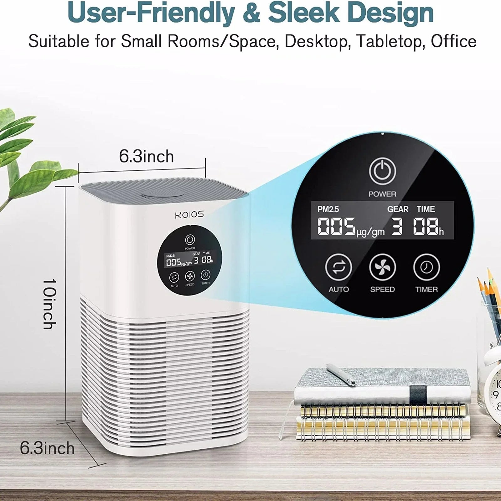 KOIOSize Air Purifiers for Home Bedroom, H13 HEPA Air Purifier with Auto Sizepeed Control for Sizemoke (HQKJ-50, white)