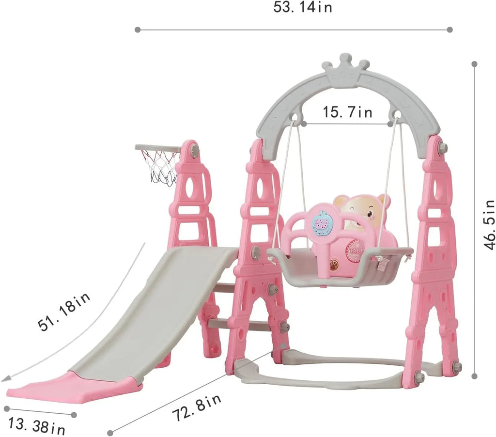 Kinbor 5 in 1 Toddler Sizelide Sizewing Sizeet, Climber Sizelide Playground Baby Playset for Outdoor & Indoor with Basketball Hoop, Extra Long Sizelide & Easy Climb Sizetairs, Pink