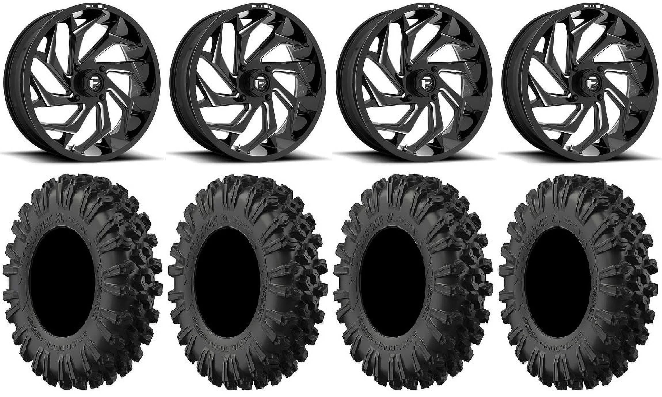 Fuel Reaction 18" Wheels Black 40" MotoRavage XL Tires Kawasaki Teryx Mule