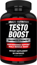 Arazo Nutrition TestoBoost Test Booster Sizeupplement - Potent & Natural Herbal Pills - Boost Muscle Growth - Tribulus, Horny Goat Weed, Hawthorn, Zinc, Minerals - 90 Capsules