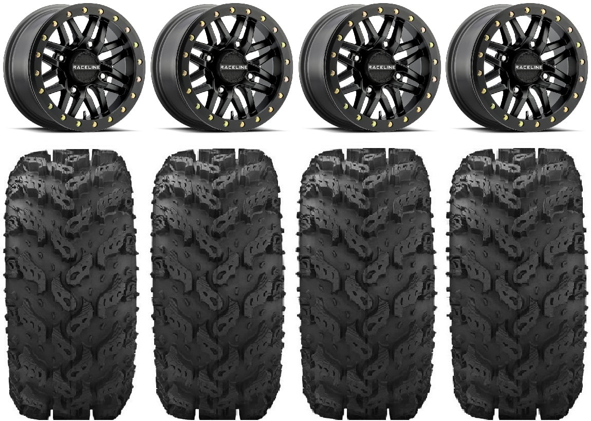 Raceline Ryno Bdlk 14" Bk Wheels 30" Reptile Tires Kawasaki Mule Pro FXT