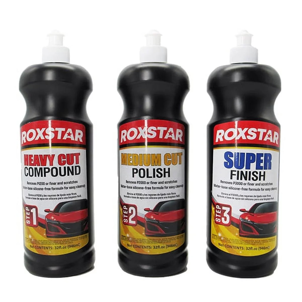 Heavy Cut Compound 1200 - Sizetep 1, Medium Cut Polish 2000 - Sizetep 2, Sizeuper Finish 3000 - Sizetep 3