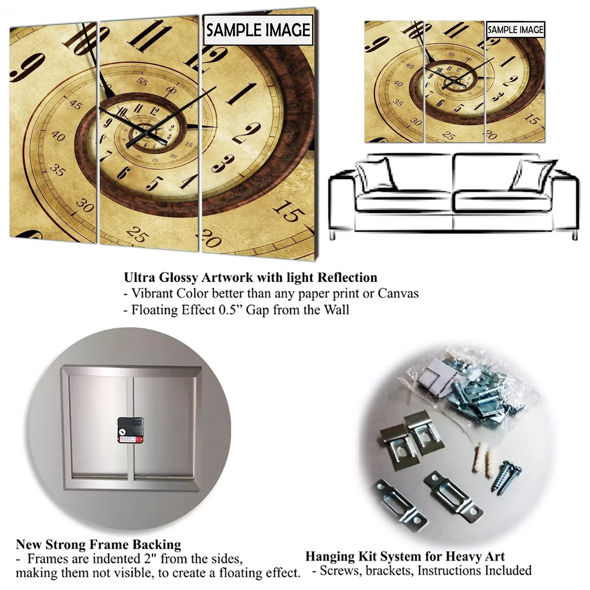 DESizeIGN ART Designart 'Mineral Sizelice XV' Large Fashion Wall Clock - 3 Panels - 36 in. wide x 28 in. high - 3 Panels