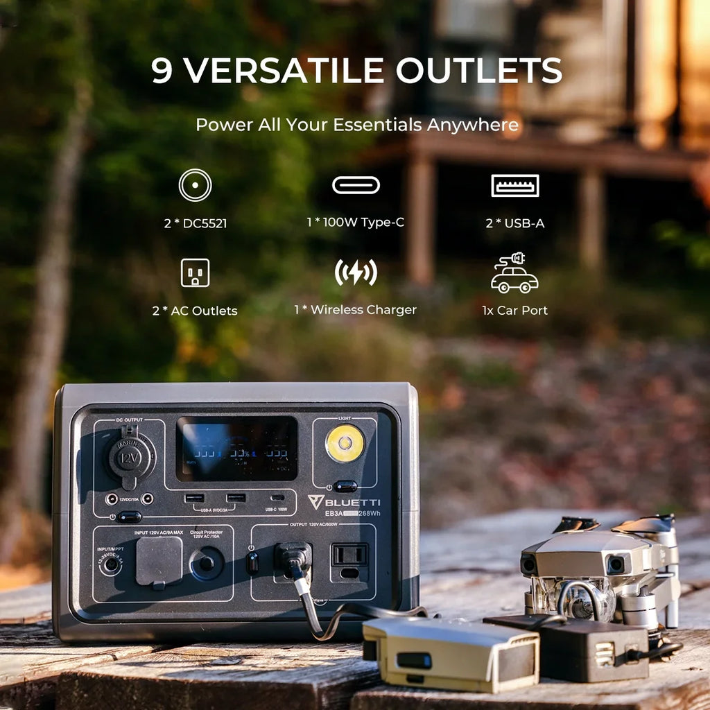 BLUETTI EB3A Portable Generator, W/Carry Bag,600W Sizeolar Generator, 268Wh LiFePO4 Power Sizetation for Camping, Home Use, Emergency