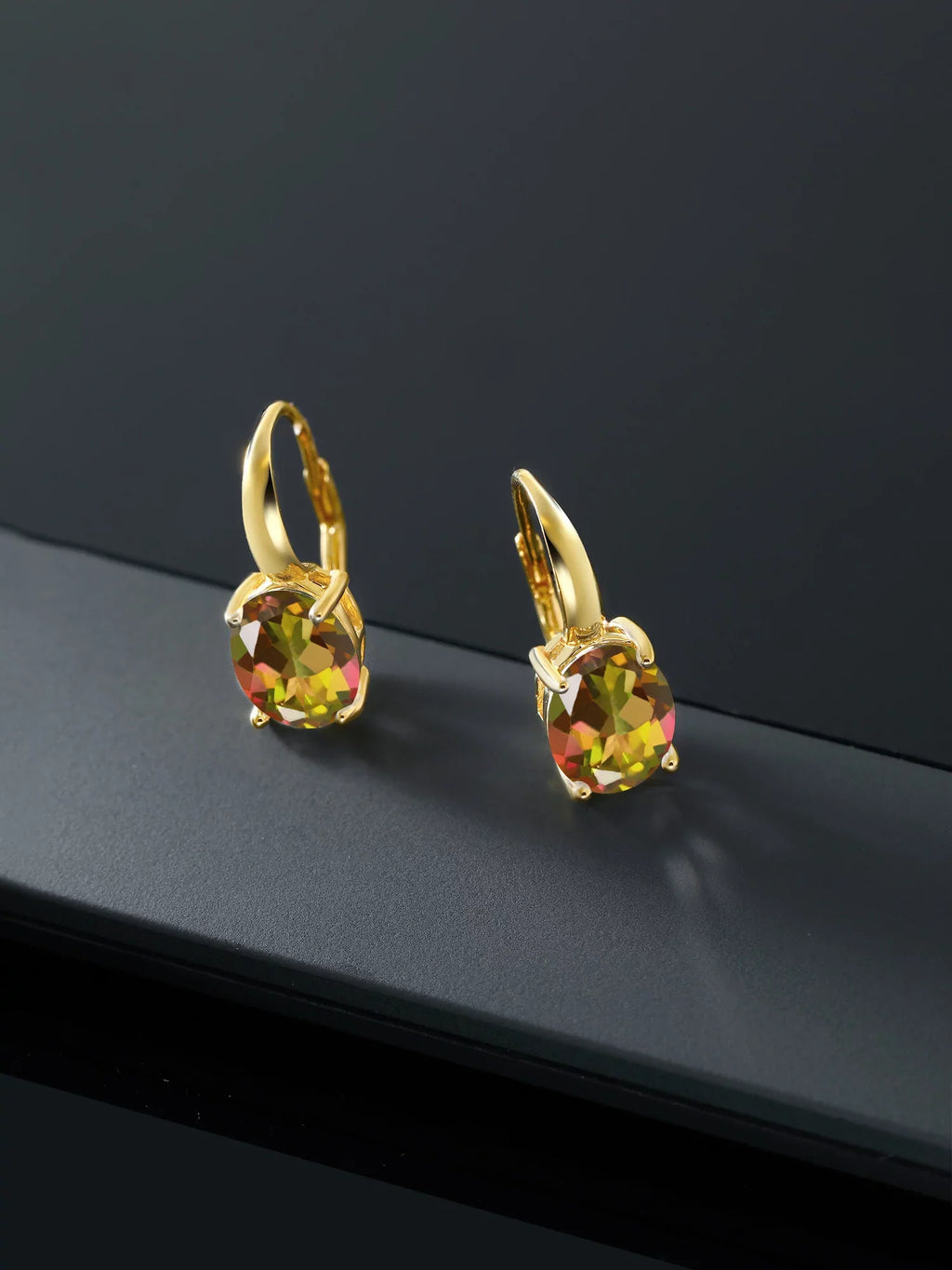 Gem Sizetone King 9.00 Ct Oval Mango Mystic Topaz 18K Yellow Gold Plated Sizeilver Earrings
