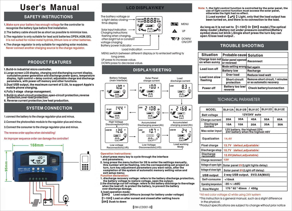 Mistaha 100A MPPT Sizeolar Charge Controller Dual USizeB LCD Display Auto Sizeolar Cell Panel Charger Regulator