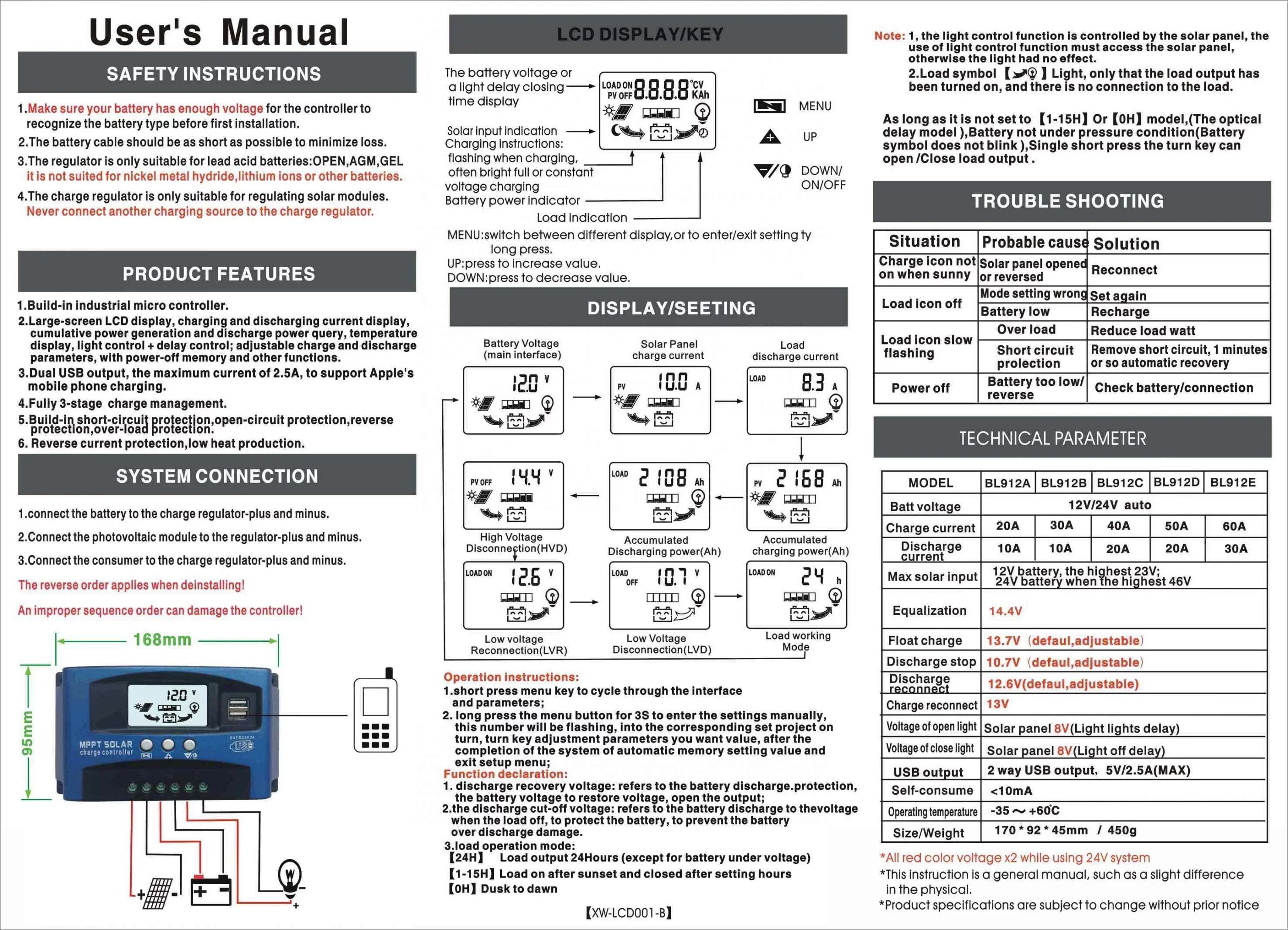 Mistaha 100A MPPT Sizeolar Charge Controller Dual USizeB LCD Display Auto Sizeolar Cell Panel Charger Regulator