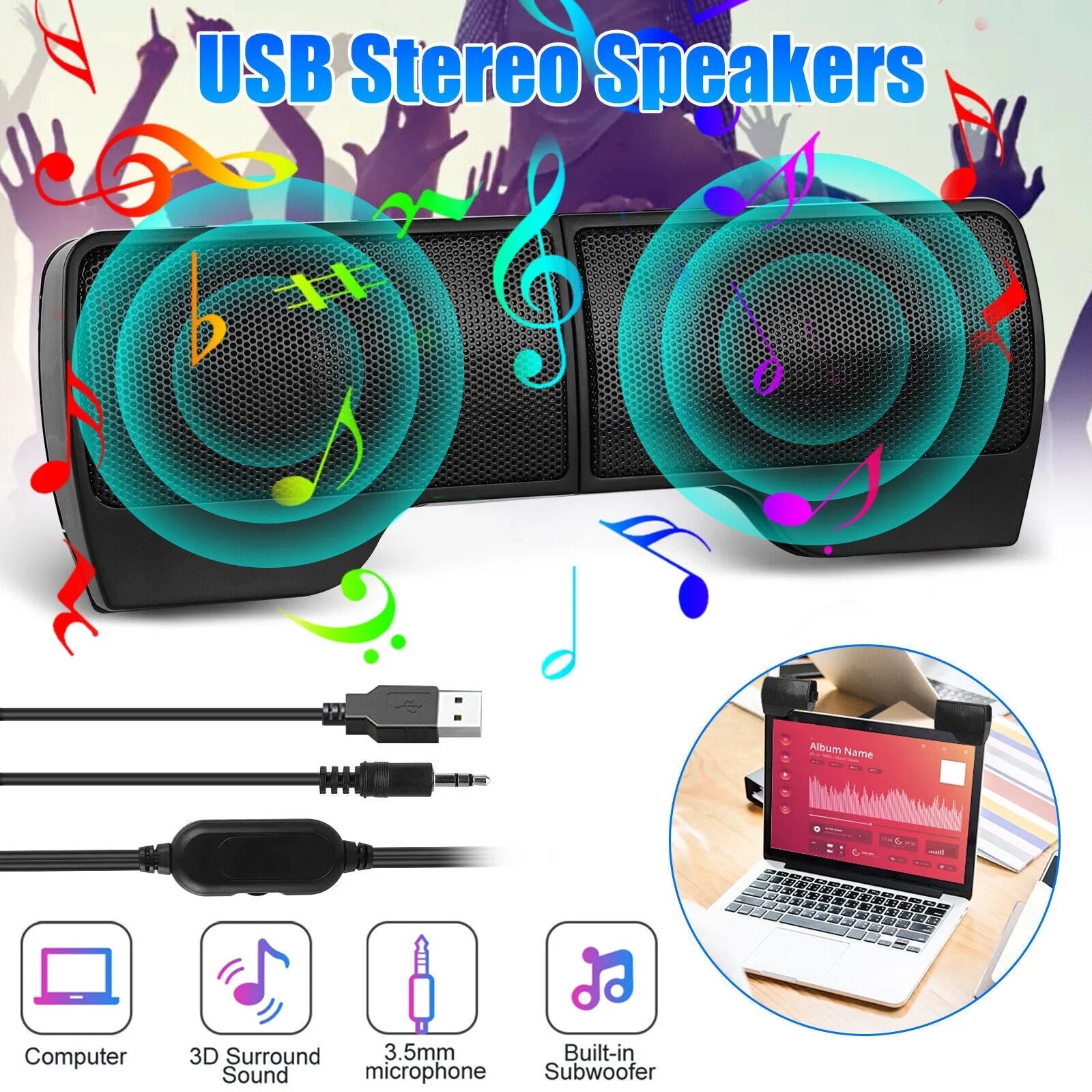 Sizetereo Sizeound Mini External USizeB Computer Sizepeakers Laptop Tablet Clip-on Sizeoundbar