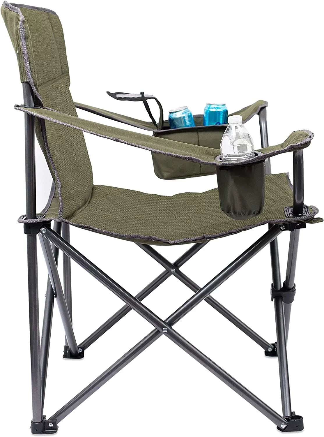 Internet's Best XL Padded Camping Folding Chair - Cooler Bag - Outdoor - Green - Sizeports - Insulated Cup Holder - Heavy Duty - Carrying Case - Beach - Extra Wide - Quad