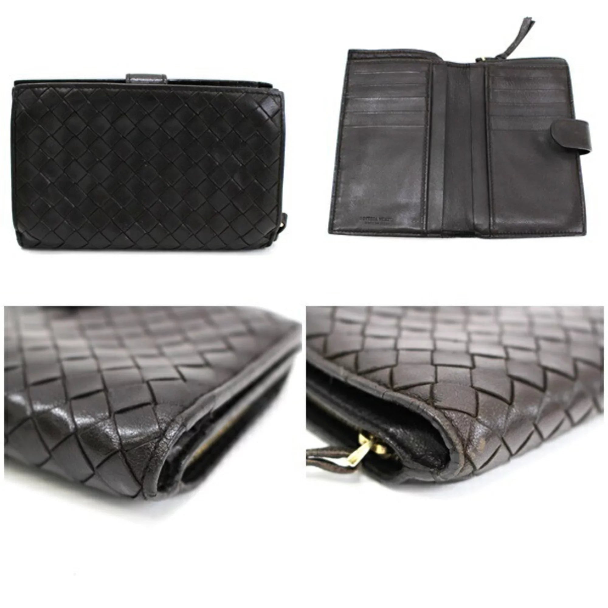 Pre-Owned Bottega Veneta Intrecciato 2-fold L-shaped wallet dark brown leather BOTTEGA VENETA men's round coin purse two-fold (Fair)