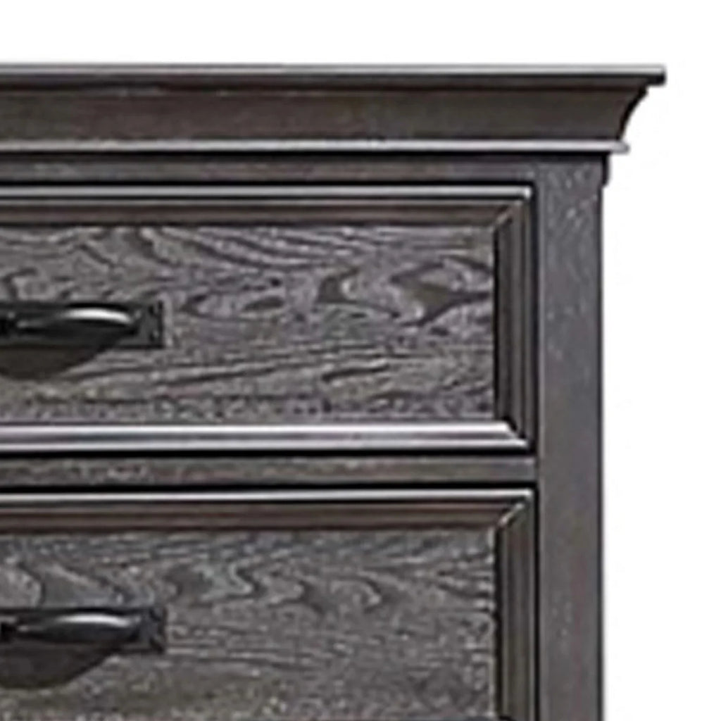 Benjara Eli 52 Inch Tall Dresser Chest, 5 Drawers, Bar Handles, Weathered Brown