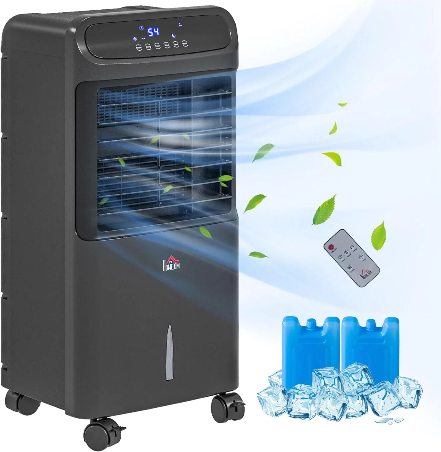 HOMCOM 32" Mobile Evaporative Air Cooler, 3-In-1 Ice Cooling Fan Water Conditioner Humidifier Unit with Remote, Timer, Oscillating, LED Display, 3.2gal Water Tank for Home Office, Bedroom, Black