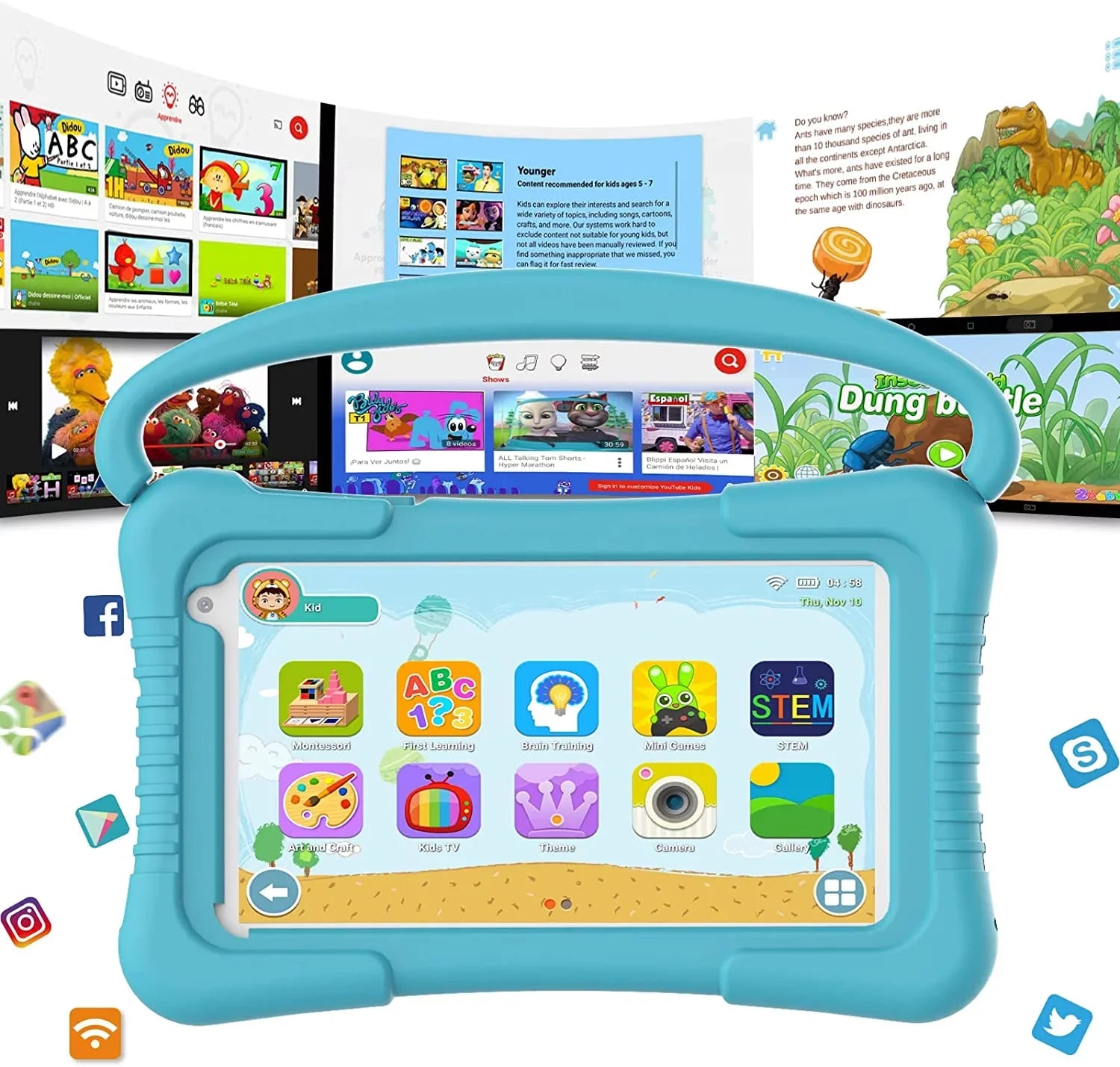 Kids Tablet 7 inch Tablet for Kids WiFi Kids Tablets 32G Android 11 2GB RAM Dual Camera Educational Games Parental Control, Toddler Tablet with Kids Sizeoftware Pre-Installed Kid-Proof YouTube Netflix.