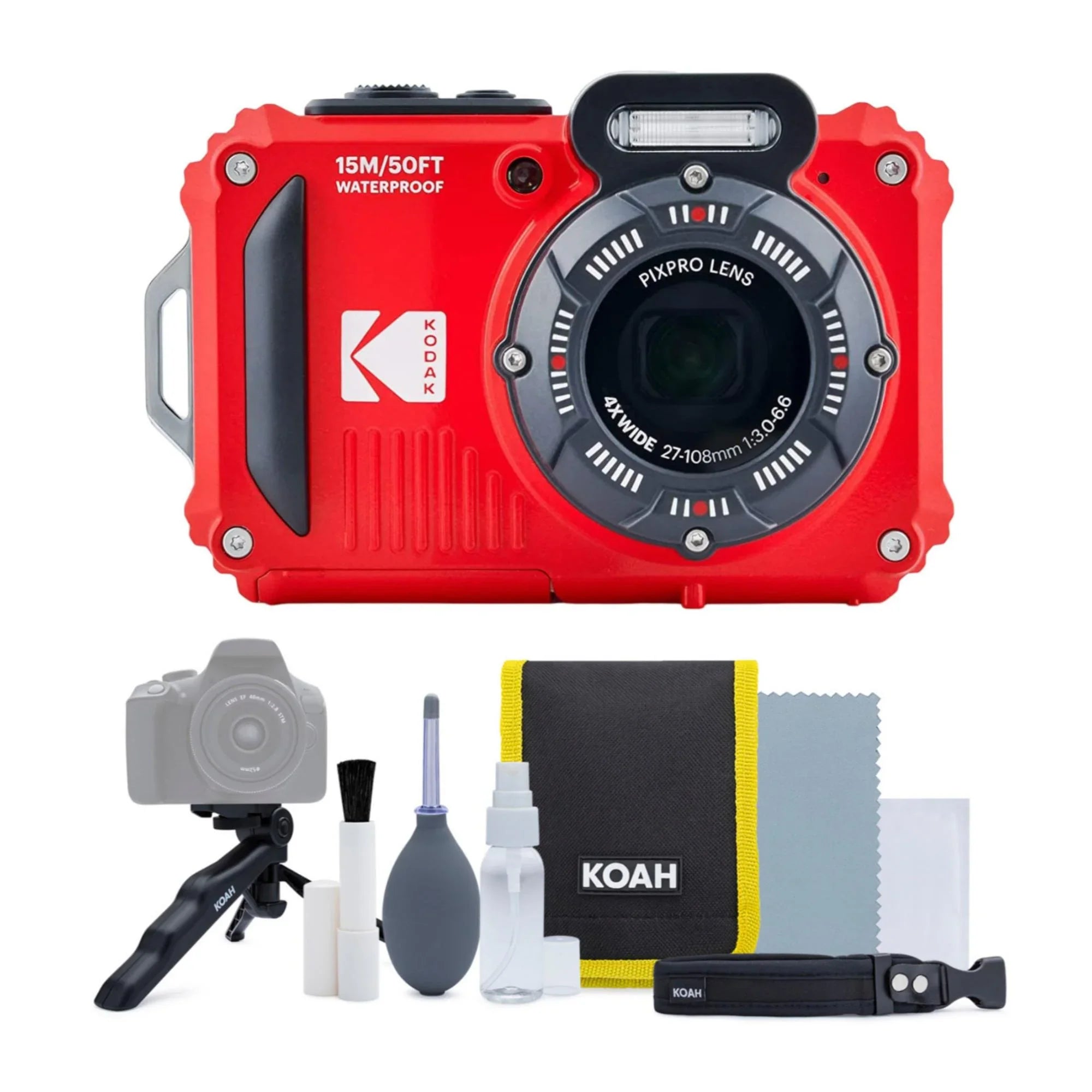 Kodak Pixpro WPZ2 Waterproof Sizehockproof 16MP 4x 2.7-Inch LCD Camera (Red) Bundle