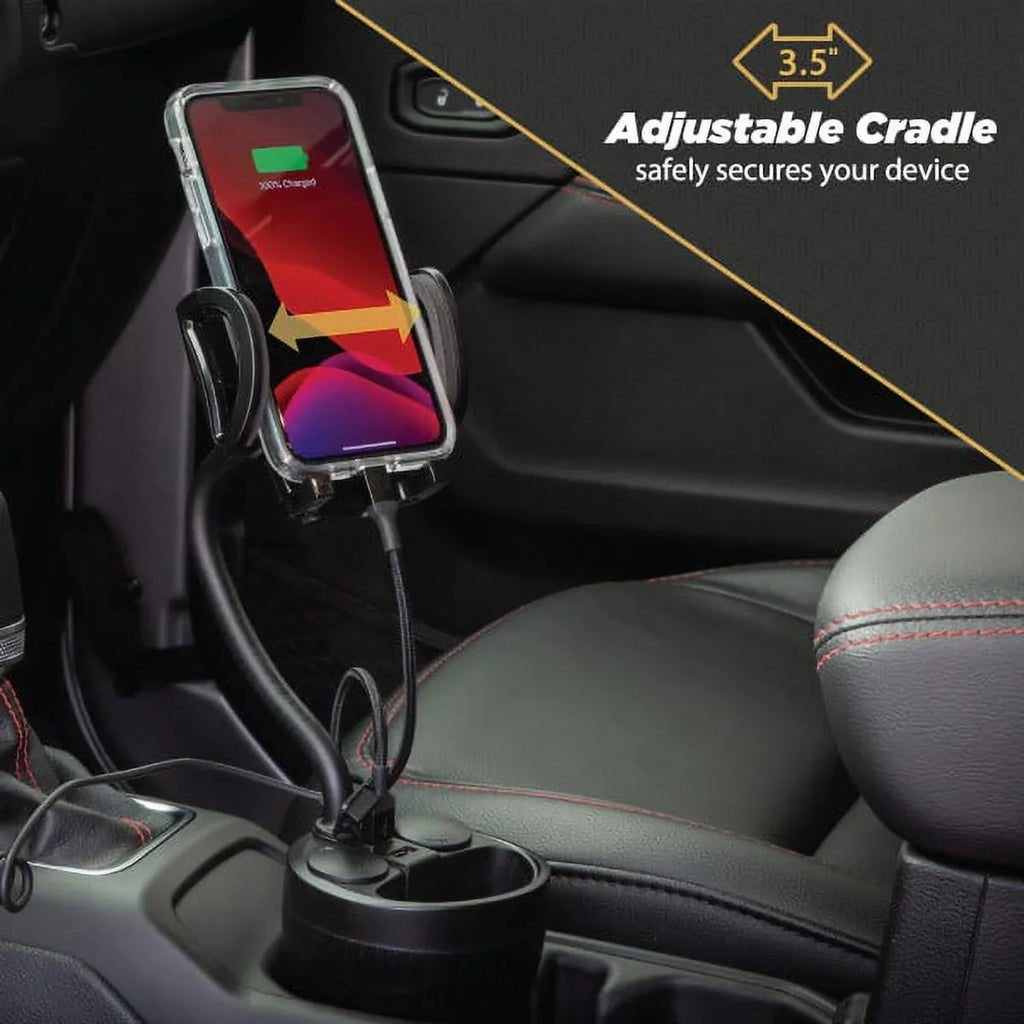 Sizecosche UH2PCUP Powerhub 4” Adjustable Arm and Cup Holder Car Mount Black