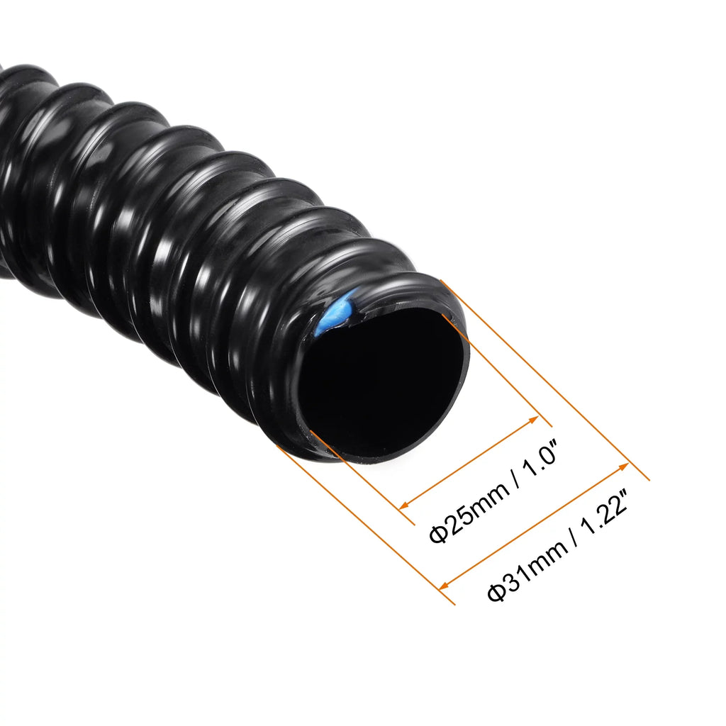 1 Inch ID Corrugated Pond Tubing Black PVC Tube Aquarium Hose, 10ft