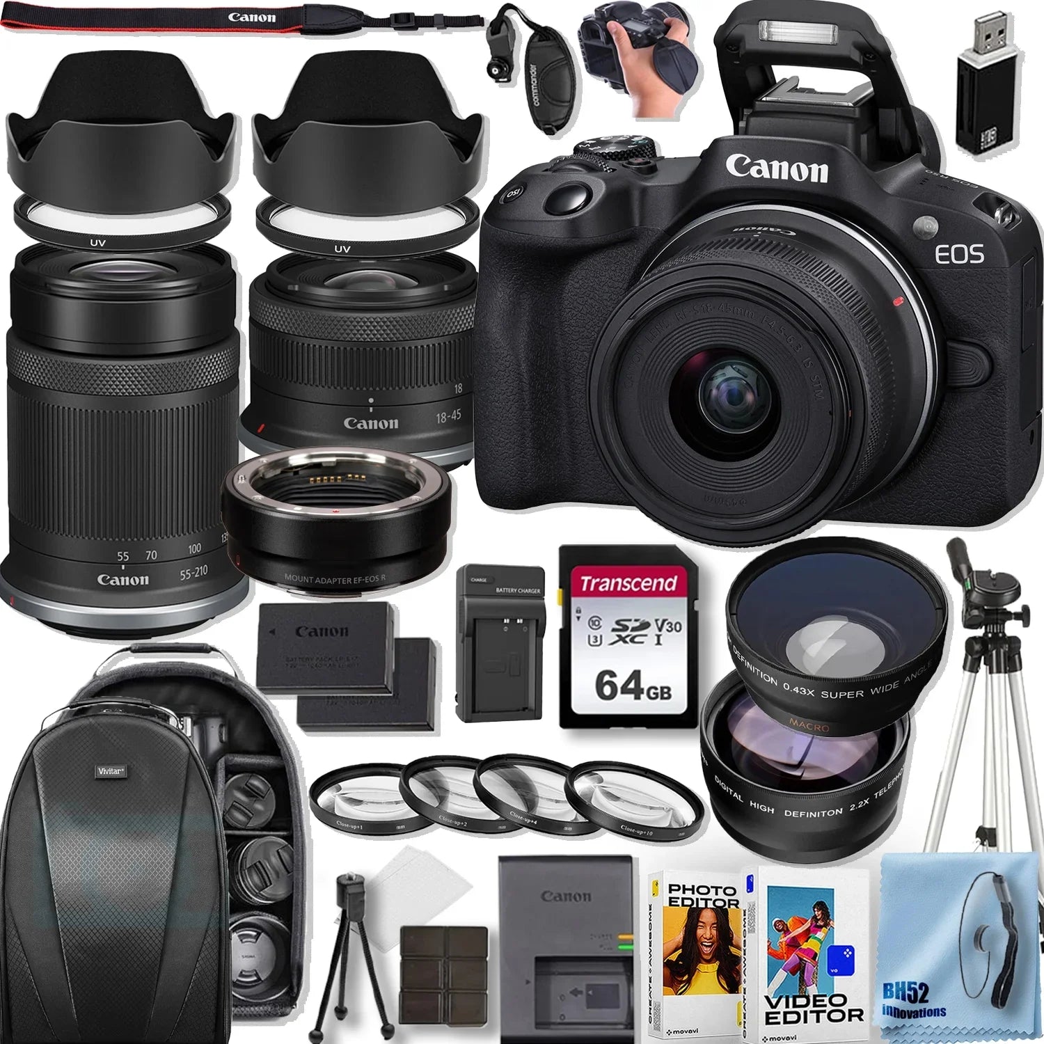 Canon EOSize Rebel SizeL3 DSizeLR Camera With EF-Size 18-55mm f/4-5.6 ISize SizeTM Lens + 64 GB Memory + Hood + Extra Battery + Battery Charger + Filters + More (27pc Bundle)