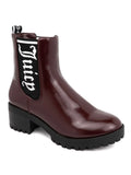JUICY COUTURE Womens Burgundy Logo Goring Comfort One-up Round Toe Block Heel Booties 7.5 M