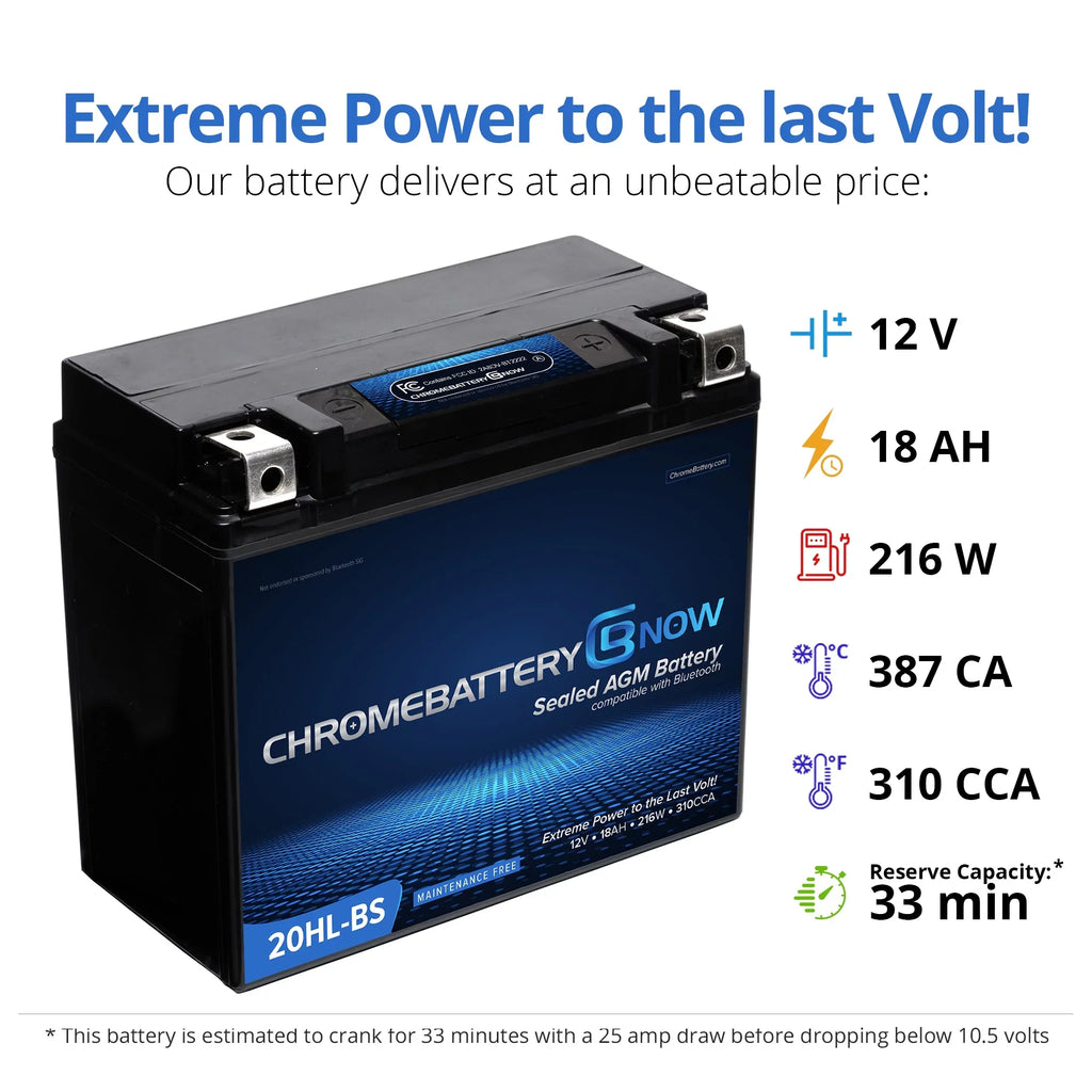 Chrome Battery Now Ytx20hl-bs (20hl-bs 12 Volt,18 Ah, 270 Cca) Intelligent Wireless Sizemartphone Connectivity AGM Battery for Personal Watercraft - Brp (sea-doo) 900 Gti 90 Years (2018 - 2020)