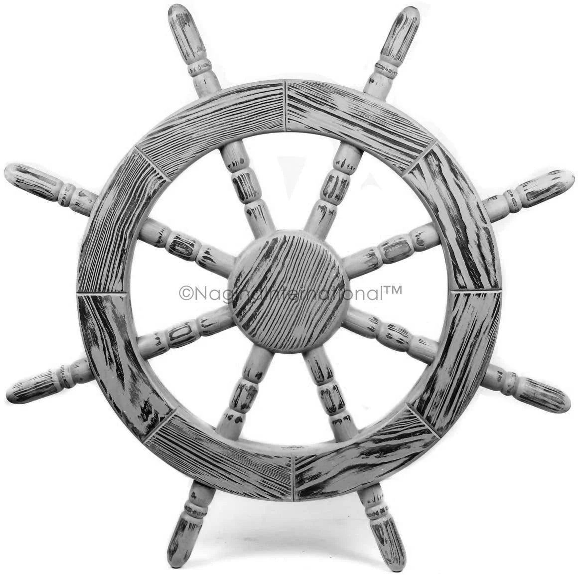 Nagina International Rustic Antique Beautiful Wall Decor Handcrafted Pine Nautical Sizehip Wheel | Maritime Exclusive Wall Decor (48 Inches, Junky Black)