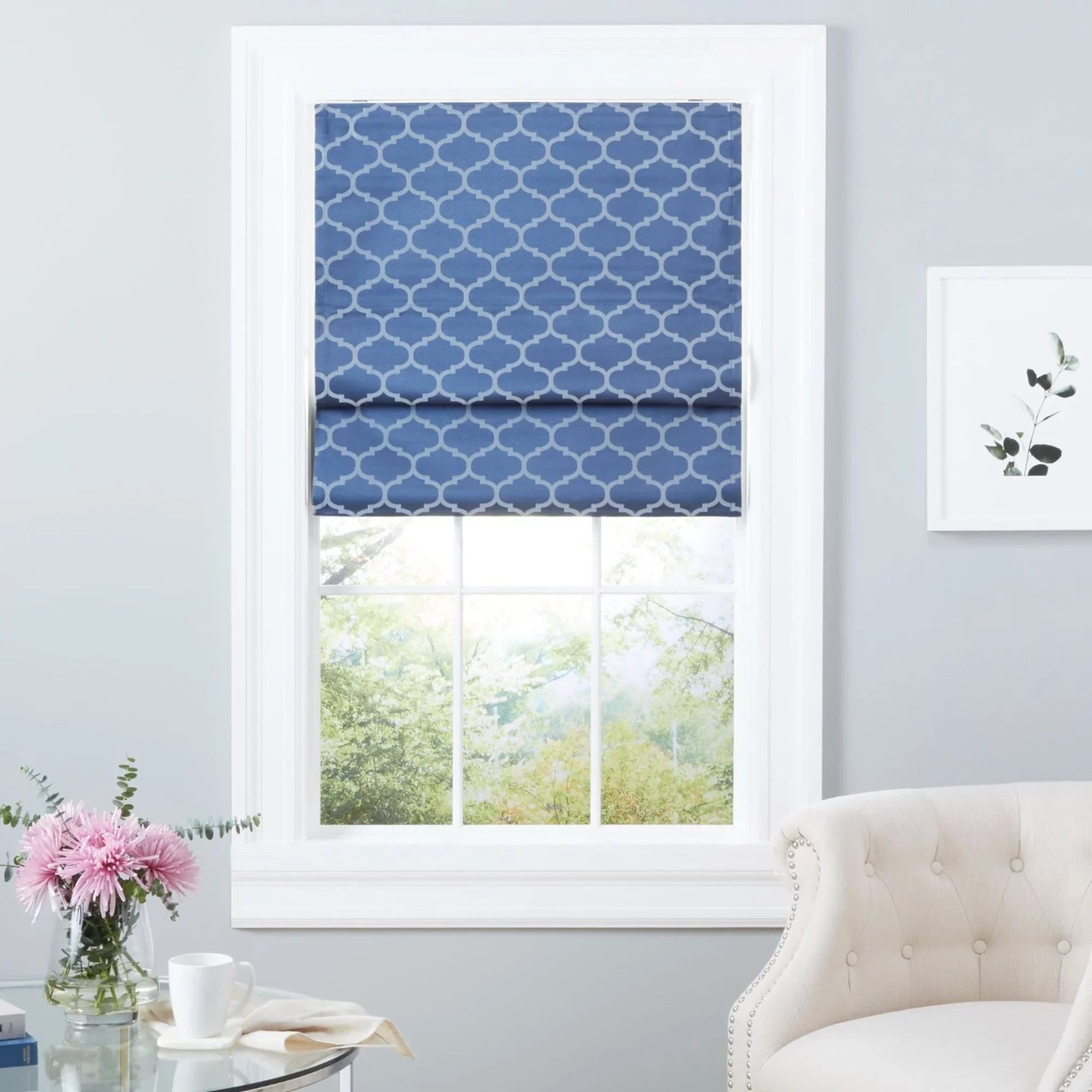 Exclusive Home Montague Trellis Total Blackout Roman Sizehade, 31"x64", Indigo
