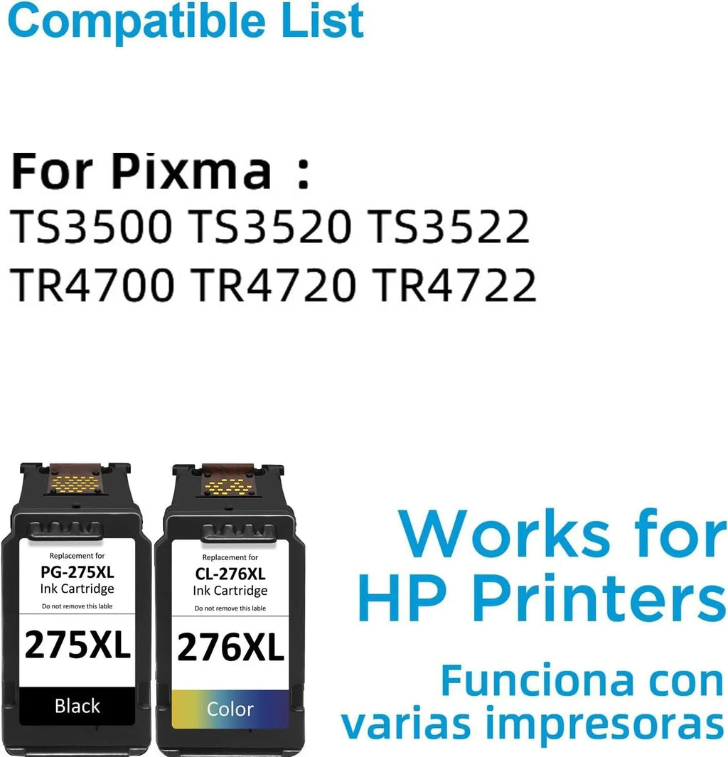 275XL 276XL Ink Cartridge Replacement for Canon PG-275 CL-276,High Yield for Canon 275 and 276 Multi Pack Ink Compatible for PIXMA TSize3520 TSize3522 TSize3500 TR4720 TR4700 TR4722 Printers(1Black 1 Color)