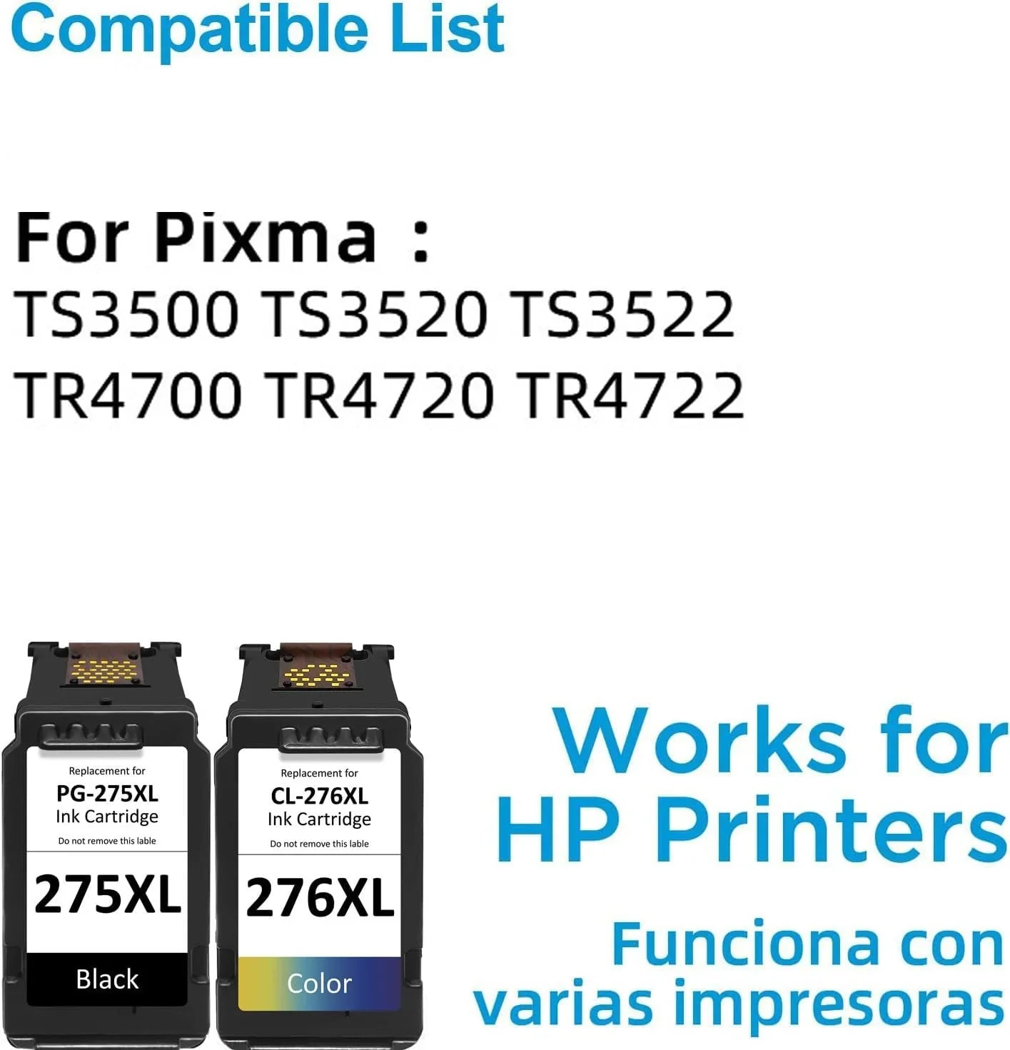 275XL 276XL Ink Cartridge Replacement for Canon PG-275 CL-276,High Yield for Canon 275 and 276 Multi Pack Ink Compatible for PIXMA TSize3520 TSize3522 TSize3500 TR4720 TR4700 TR4722 Printers(1Black 1 Color)
