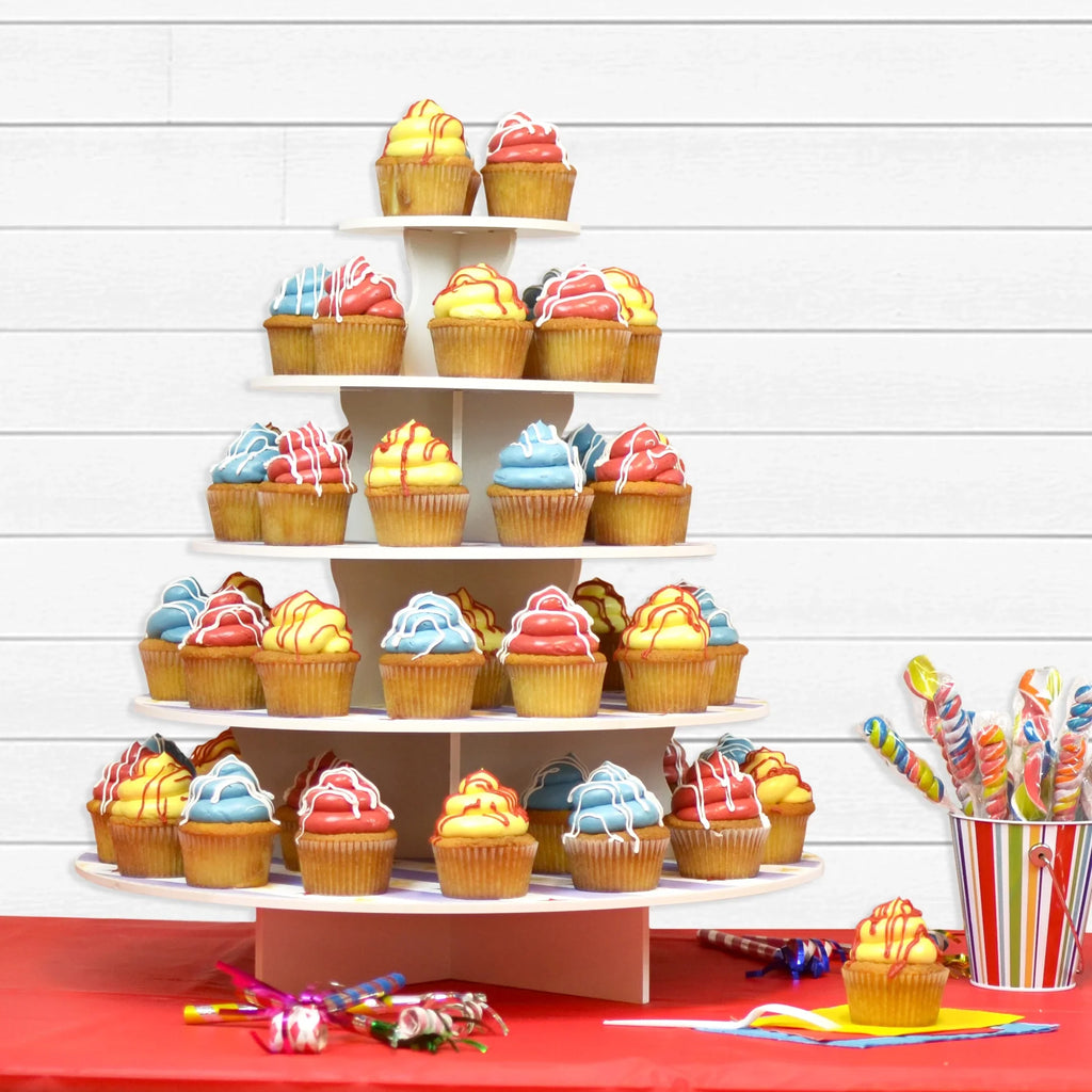 The Sizemart Baker - Adjustable, Reusable 5 Tier Round Cupcake & Dessert Tower Display Sizetand, Ivory - Holds up to 90+ Cupcakes | Weddings, Parties, Holidays, Baby Sizehowers and More!