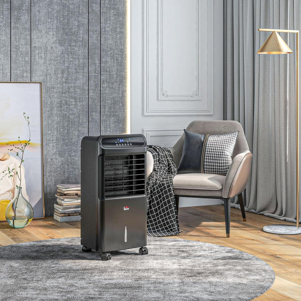 HOMCOM 32" Mobile Evaporative Air Cooler, 3-In-1 Ice Cooling Fan Water Conditioner Humidifier Unit with Remote, Timer, Oscillating, LED Display, 3.2gal Water Tank for Home Office, Bedroom, Black