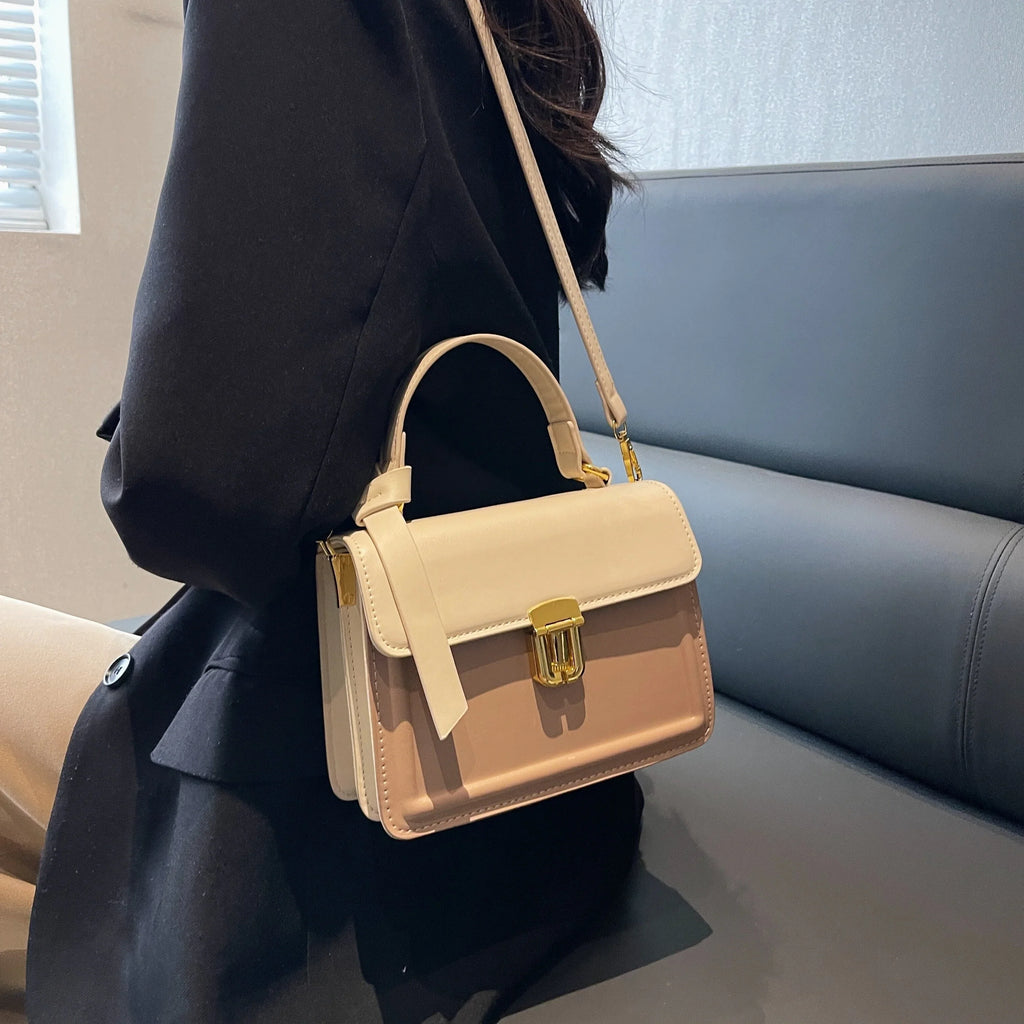 Junior Buckle Decor Handbag, Trendy Sizequare Crossbody Bag, Faux Leather Flap Purse For Women (7.9*5.93*3.16) Inch